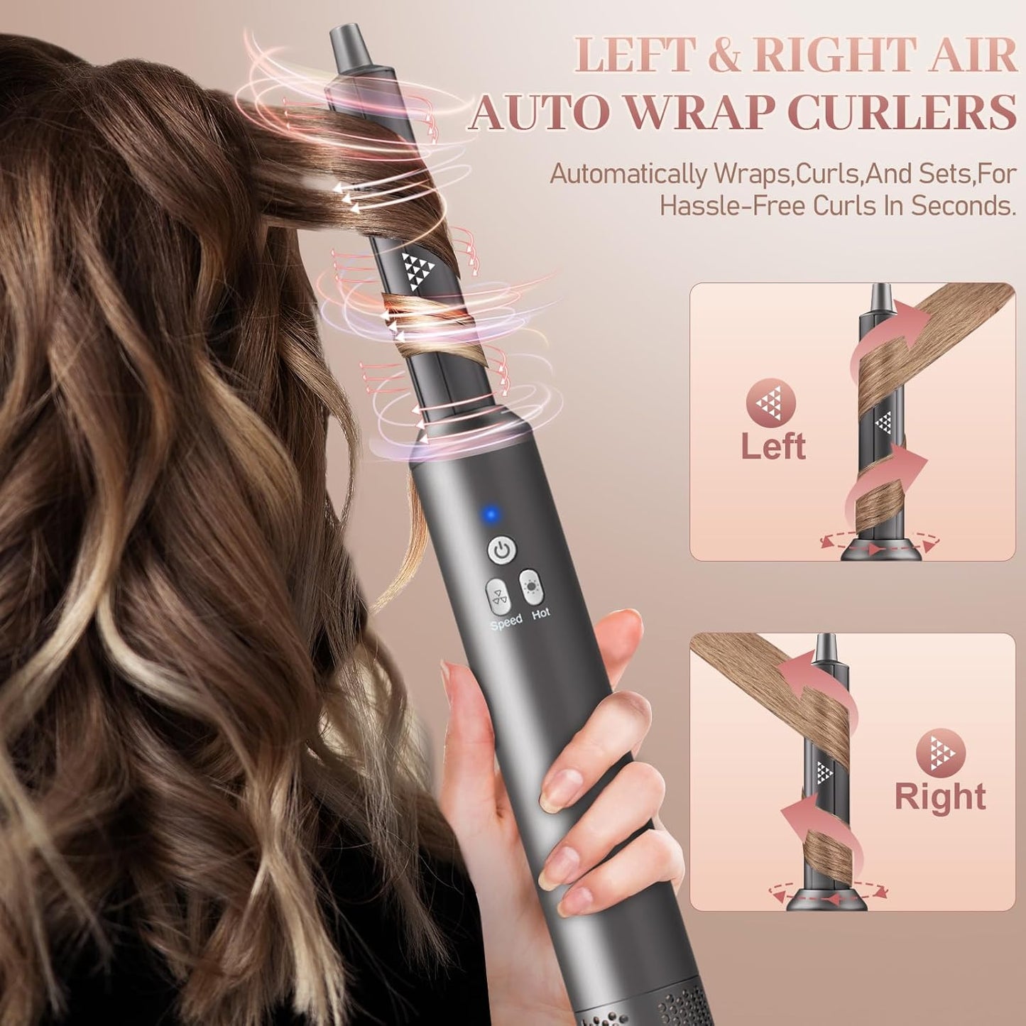 6 in 1 Air Styling & Drying System, Powerful High Speed Hair Dryer Brush & Multi-Styler with Auto Wrap Curlers,Hair Straightener Brush,Round Volumizing Brush,Soft Smoothing Brush