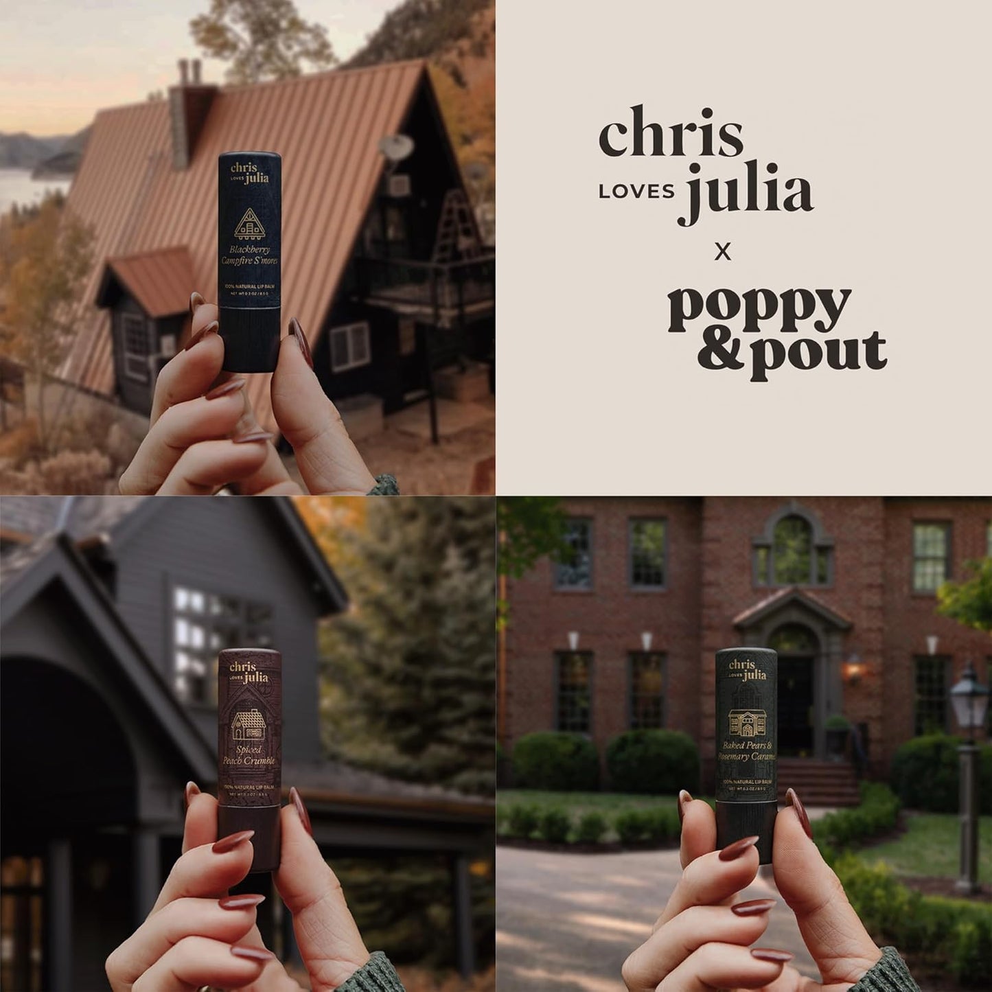 Jumbo Lip Balm Gift Set (Chris Loves Julia Trio) | Poppy & Pout All Natural Lip Balms & Moisturizers | Hydrates with Beeswax, Vitamin E, Organic Coconut Oil | Cruelty-Free | Recyclable Cardboard Tube