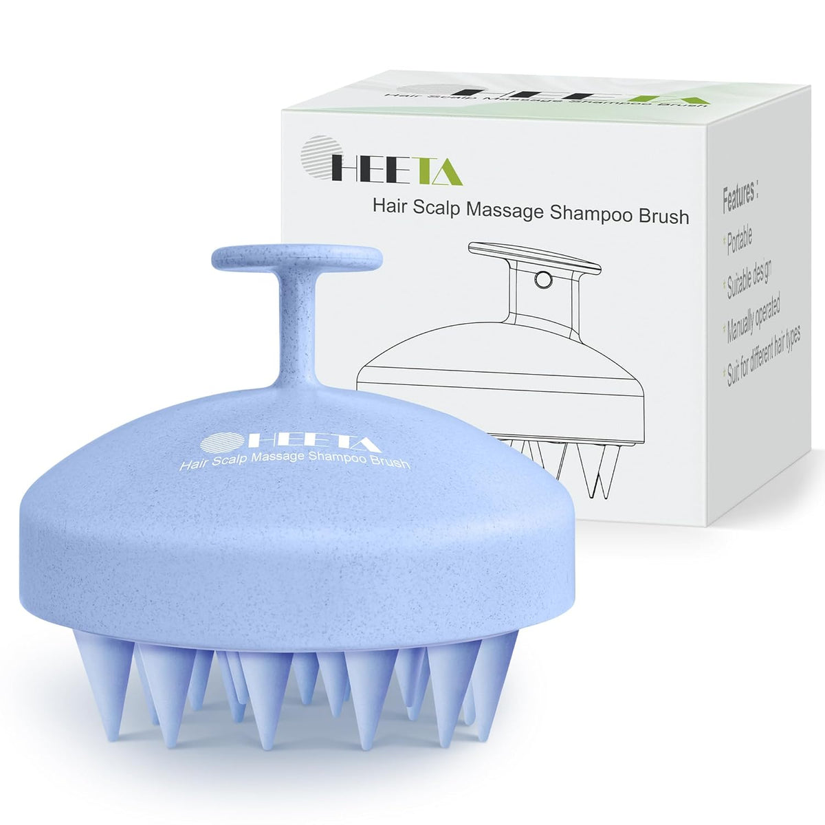 HEETA Scalp Scrubber Shampoo Brush, Scalp Massager Tool for Hair Growth, Soft Silicone Bristles for Dandruff Removal Wet Dry Use Women Men Kids Pet, Fit All Hair Types Care, Blue