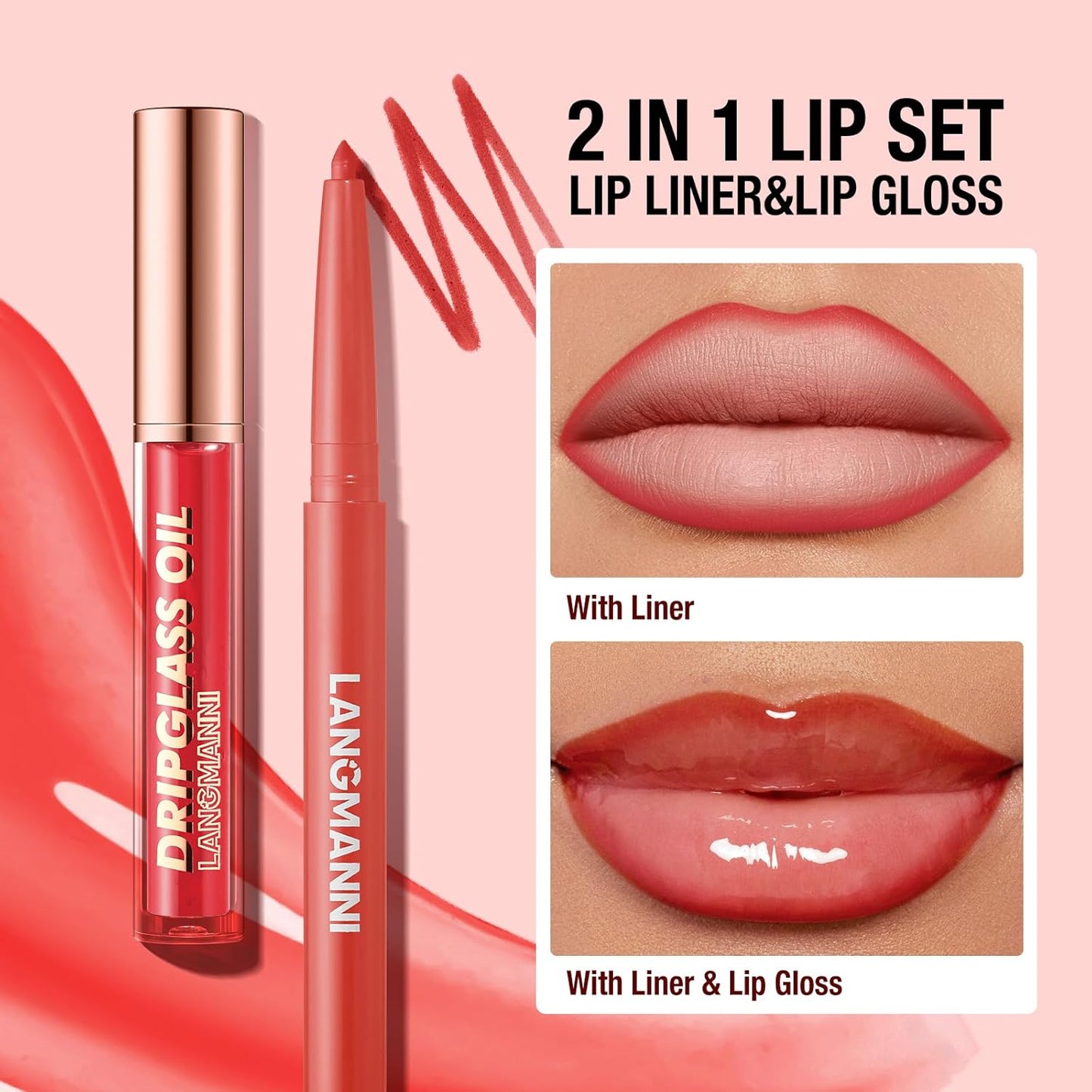 6pcs Hydrating Lip Oils + Lip Liner Pencil Lip Combo Sets, 24H Long-Lasting Lip Kit with Lip Liner and Gloss, Nourishing, Non-Sticky Tinted Stain Lip Gloss Plumping Lip Oil Set for Women(Set A)
