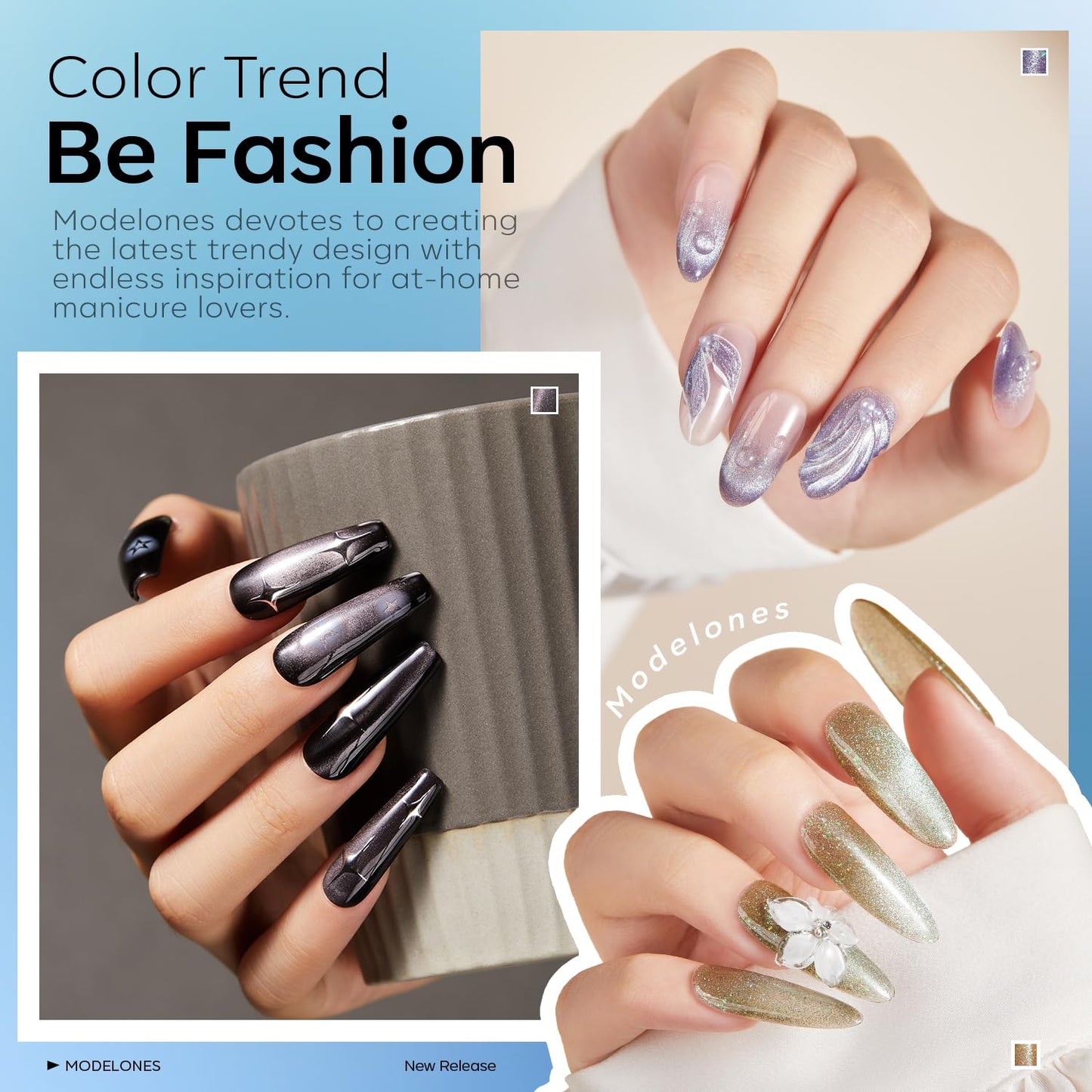 modelones Cat Eye Gel Nail Polish Set, 6 Colors Fall Winter Holographic 9D Glassy Cat Eye Glitter Gel Polish Set Black Blue Purple Green Nail Polish Kit with Magnet Soak Off LED Nail Art DIY Gift