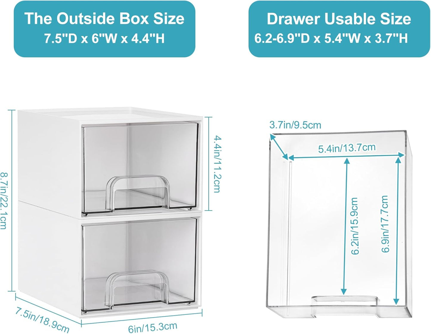 Clear Stackable Vanity Storage Drawers — 4 Piece Organizer Set