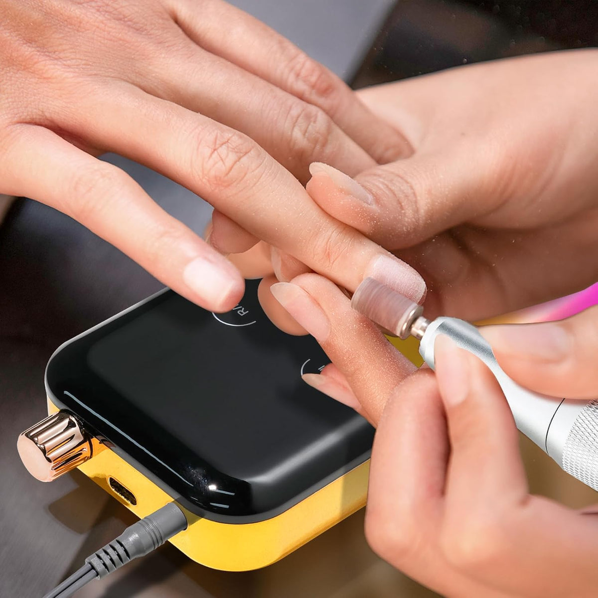 Professional Electric Nail Drill Machine,45000RPM Portable Rechargeable Efile Nail Drill Cordless,Electric Nail File Kit for Women (Gradient Yellow)
