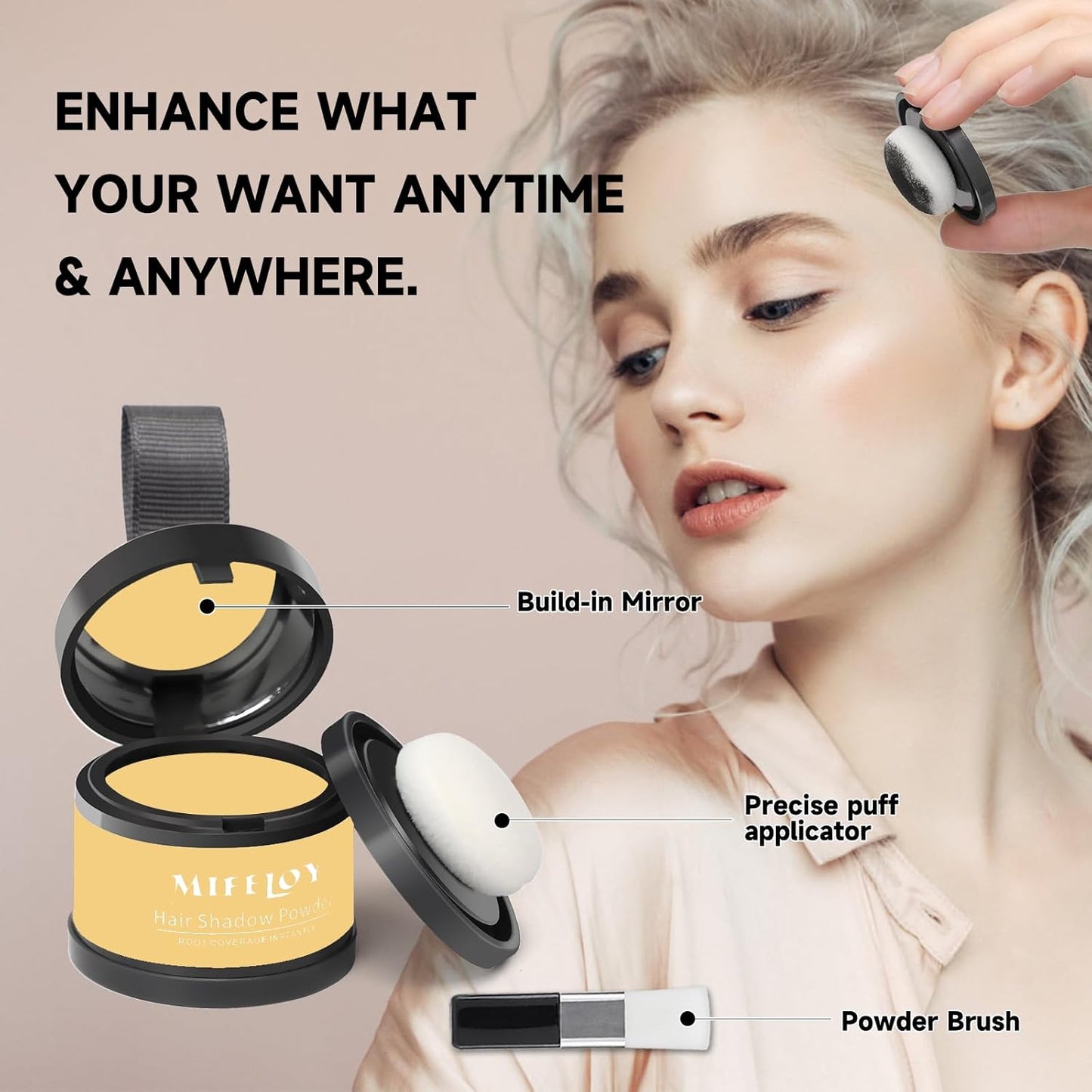 2 Pack Root Touch Up Shadow Powder, Gray Hair Cover Up, Women Color Root Coverage Powder for Thinning Grey Hairline, Men Instantly Concealer Hair Loss Beard Line Eyebrow, Medium Blonde