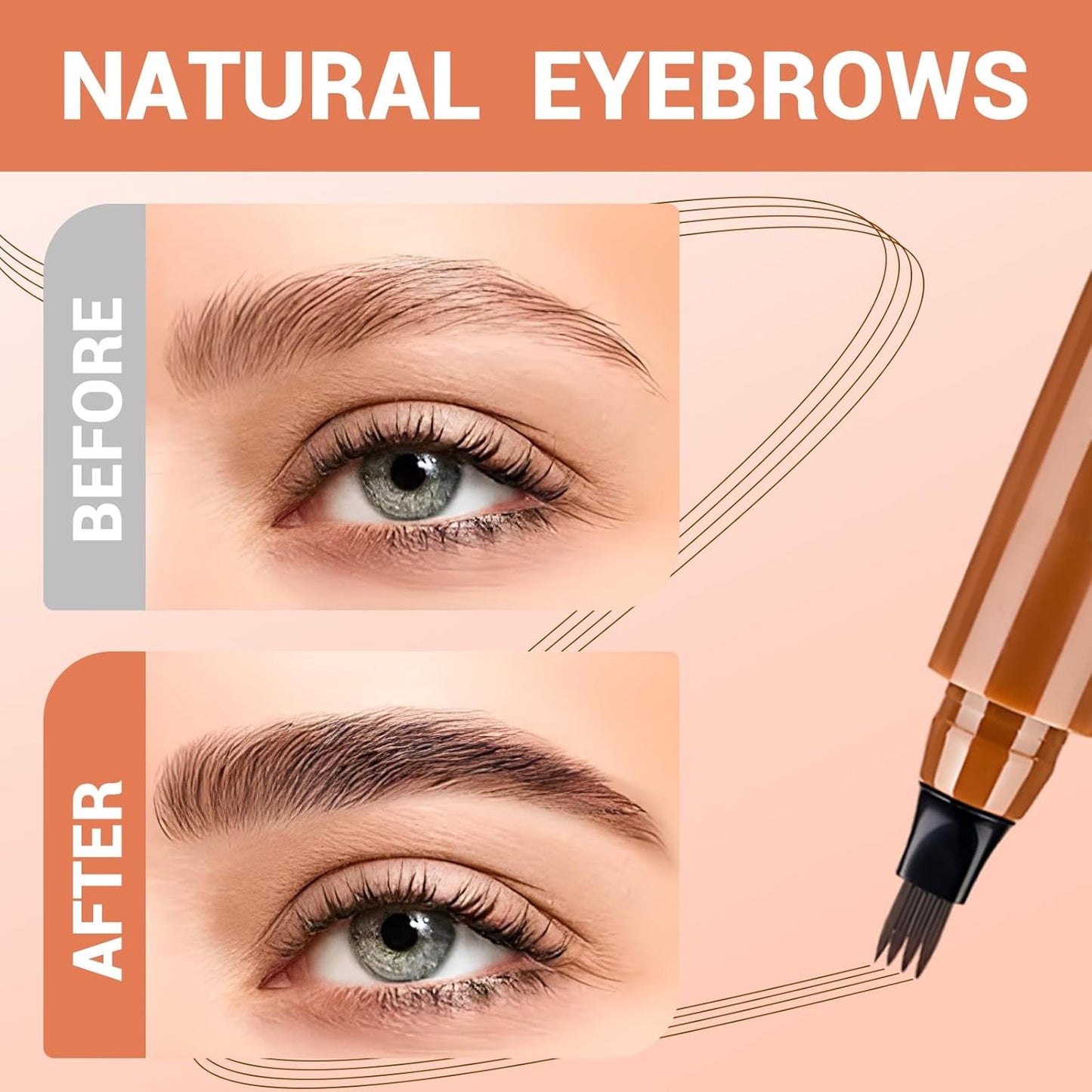 2025 New Magic Eyebrow Pencil, 3D Waterproof 4 Tipped Precise Brow Pen Microblading Eyebrow Pencil Contouring Pen Fine Stroke Microblading Creates Natural (Light Brown)