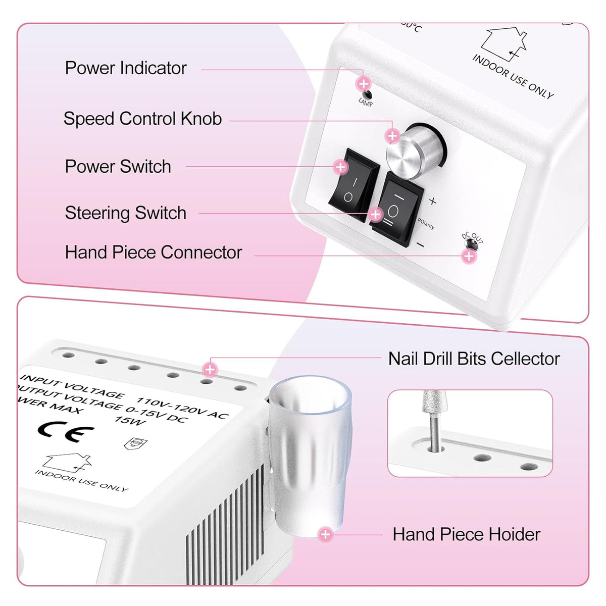 Jiasheng Electric Nail Drill, 30000rpm Professional Nail Drill Machine, Compact Electrical Nail File Kit for Acrylic Gel Nails Efile Drill for Manicure and Pedicure Salon Use White