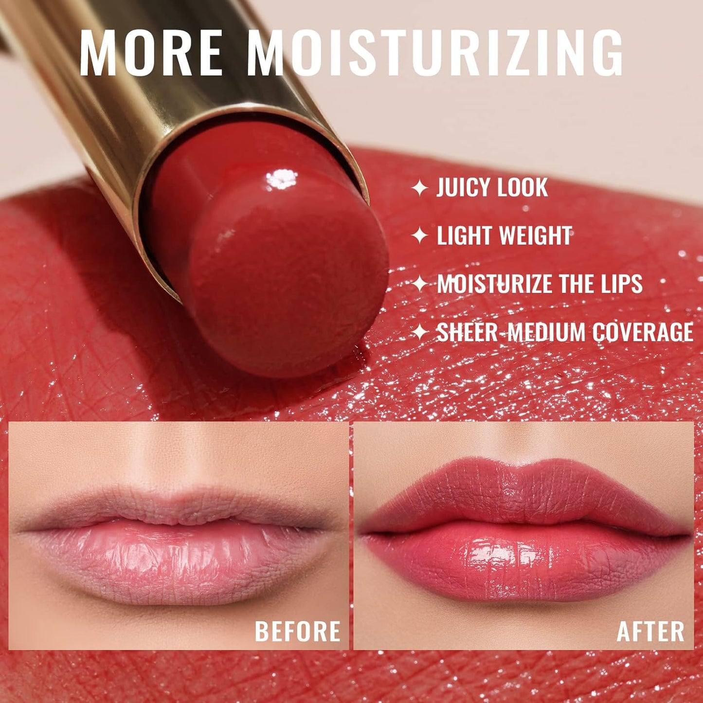 Oulac Apple Red Lipstick - Moisturizing Lip Stick Glossy Solid Shine Lip Gloss, Sheer Shine Juicy Finish, Lightweight and Hydrating Formula for Dry Lip Care, Vegan 2.2g/0.07oz (01)