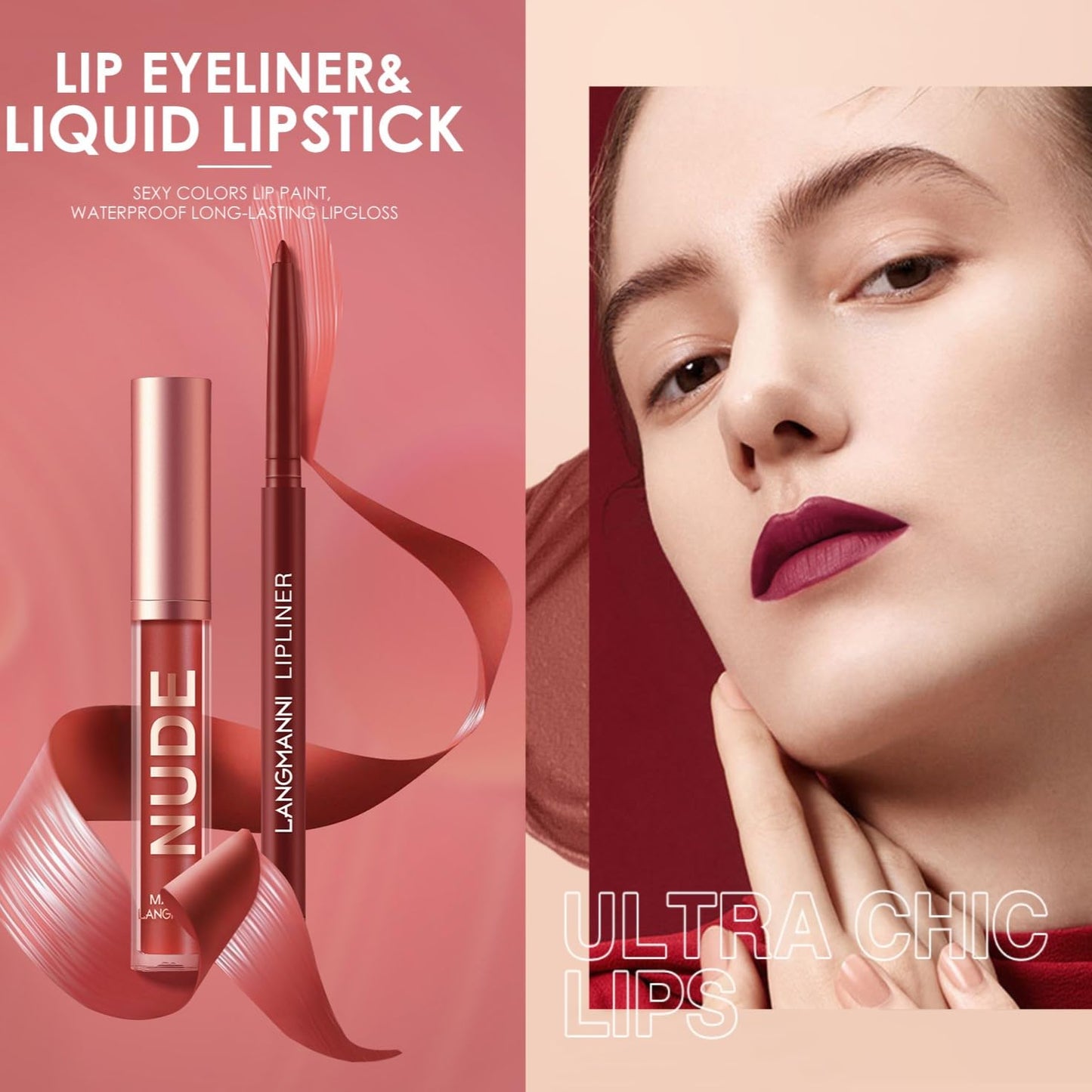 LANGMANNI 6 Matte Lipstick with 6 Lipliners Durable Makeup Set,Long-Lasting Non-Stick Cup Not Fade Waterproof Pigmented Velvet Lipgloss Kit Beauty Cosmetics Makeup Gift for Girls (#A)