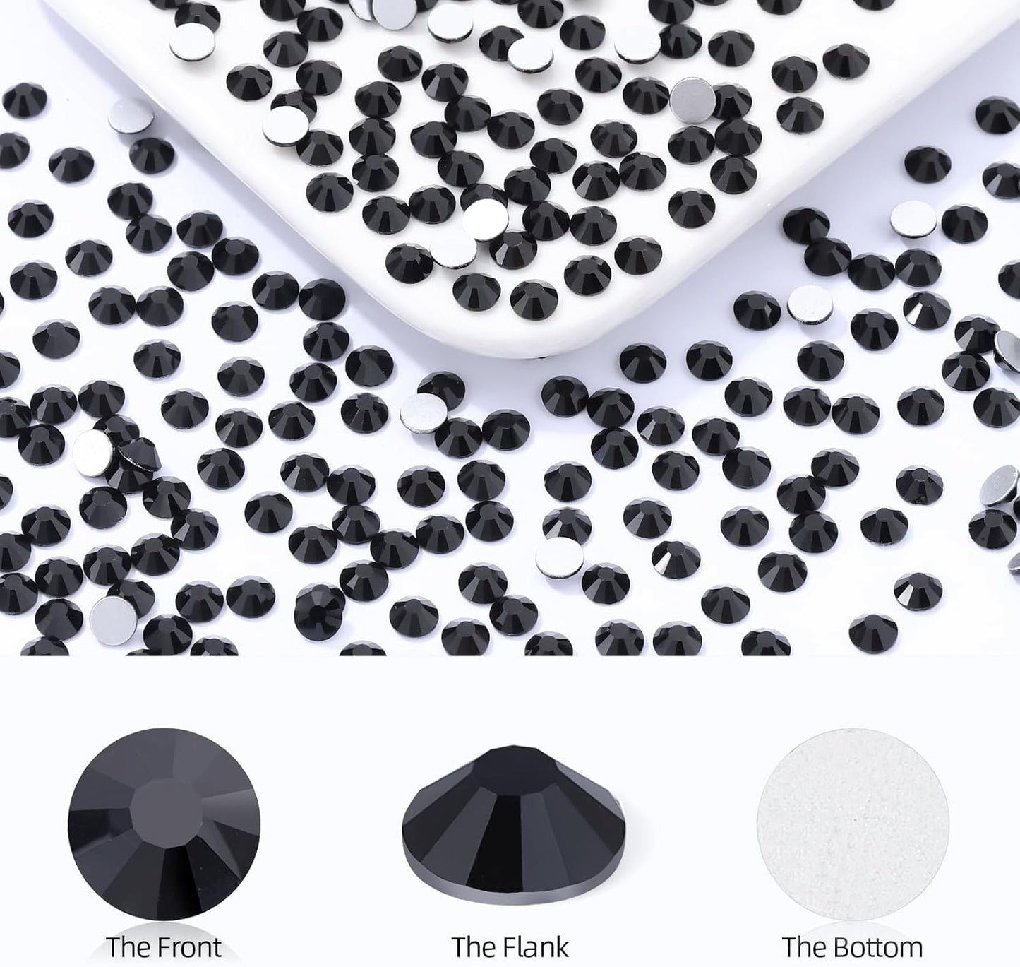 Black Flatback Rhinestones, Glass Rhinestones for Nail Art and Craft, Glue Fix, Loose Crystal Gemstones(Black, SS34, 576pcs, 7.1-7.3mm)
