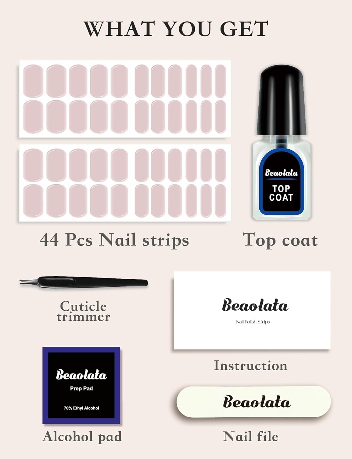 Nail Polish Strips, 44PCS Salon Quality Wraps with Top Coat, Long Lasting Gel Nail Stickers for Women Easy Apply& Remove (Spinning Clear)