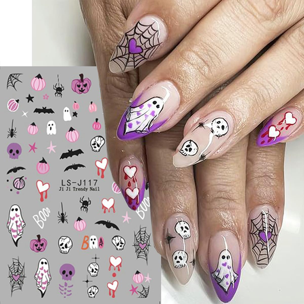 6 Sheets Cute Ghost Nail Art Stickers Halloween Nail Decals 3D Self-Adhesive Spider Bat Pumpkin and Bone Design Nail Sticker Halloween Acrylic Nail Art Decoration for Women DIY Holiday Manicure Tip