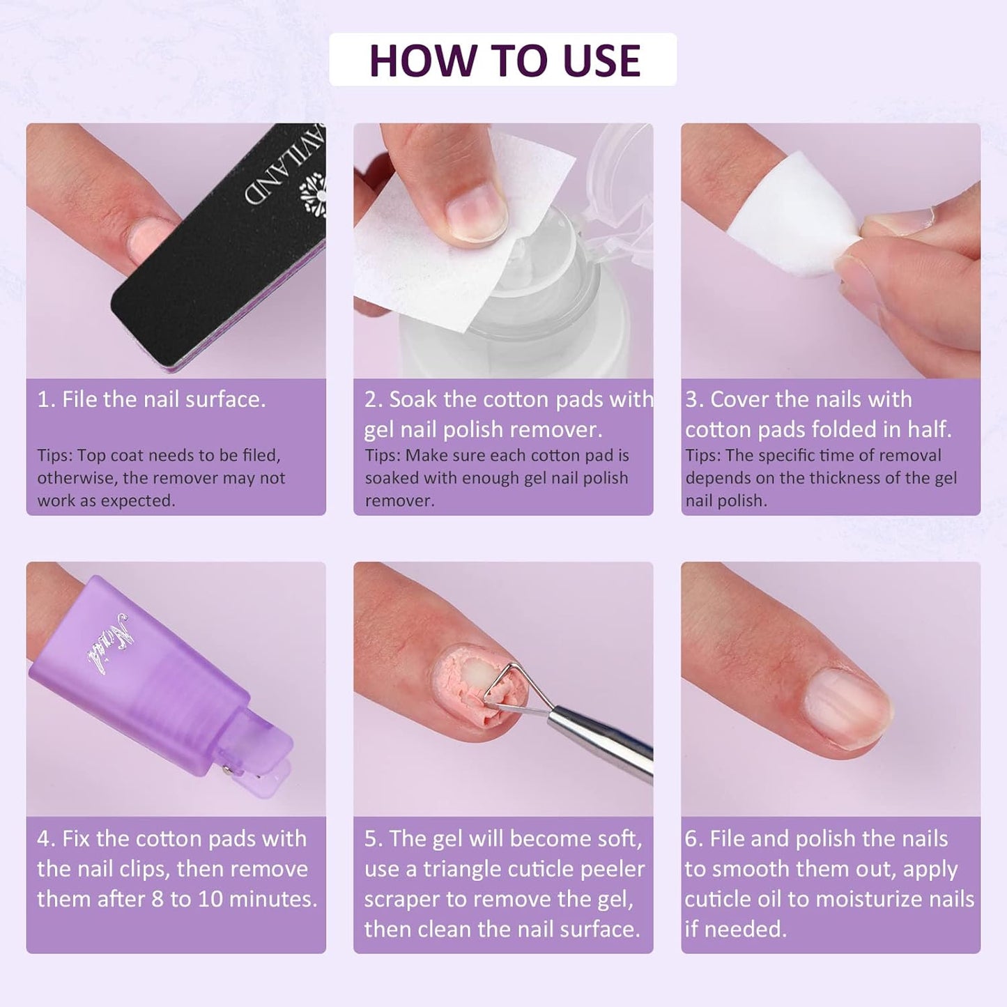 SAVILAND Nail Polish Remover Kit: 250 ML Nail Polish Remover with Nails Clips, Nail Tools, Cuticle Pusher, 500 PCS Cotton Pad Gel Removers Manicure Kit for Salon Home DIY