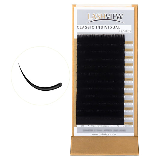 LASHVIEW Silk Mink Fake Eyelash Extensions 0.20 Thickness C Curl Mixed Tray 8-15mm Natural Thick Lashes Individual Semi-Permanent Eyelashes Application for Professional Salon Use