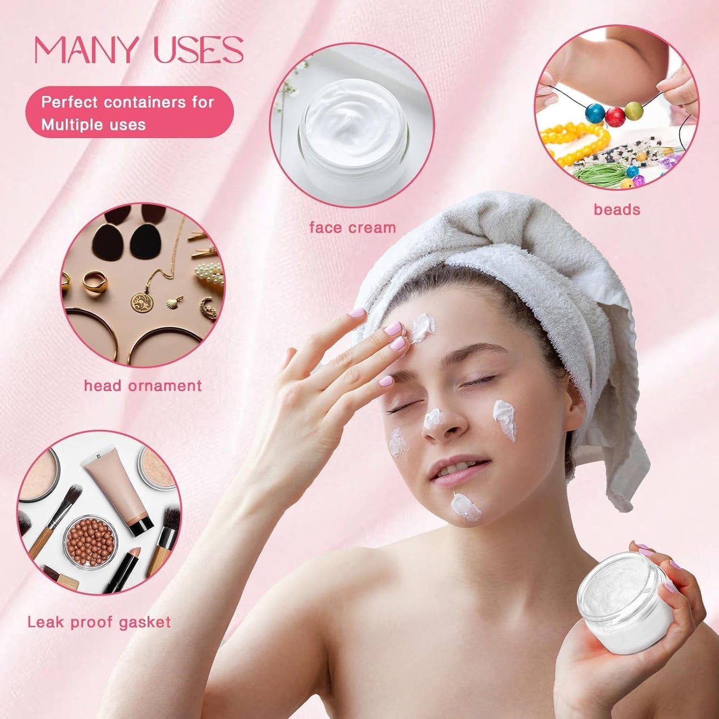 SATINIOR 36 Pieces 2 oz Plastic Jars with Lids Wide Mouth Airtight Reusable Container Acrylic Cosmetic Small Jars for Lotions Ointments Travel Toiletries Creams Make up Storage(Pink)