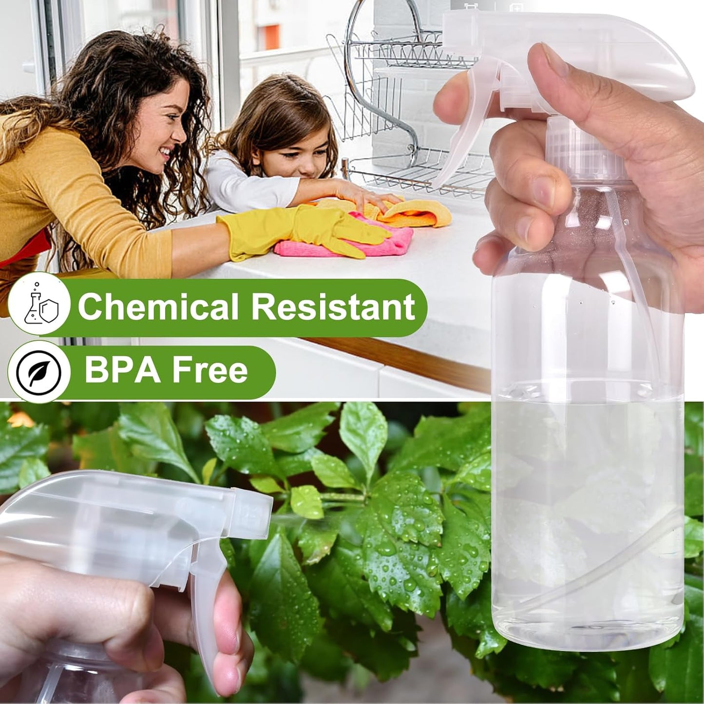 Plastic Spray Bottles - 10.5OZ/300ML Empty Spray Bottles for Cleaning Solutions, Plants, Pet, Essential Oils, Hair, Cooking - Mist/Stream Water Bottle