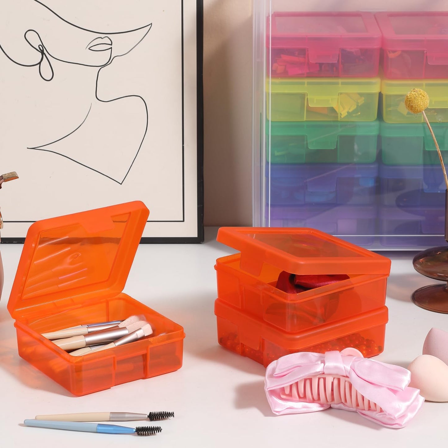 Plastic Storage Box Arts & Crafts Storage Boxes & Organizers With Large Storage Box Small Rectangular Plastic Container For Craft Storage (18 Pack Small -Color)