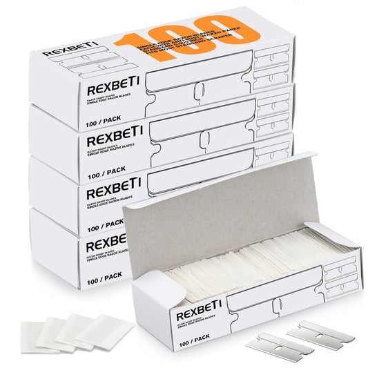 REXBETI 400PCS Single Edge Razor Blades, Industrial Scraper Razor Blades, One Edge Razor Blade, Replacement Box Cutter Blades, Suitable for Removing Labels, Decals, Stickers