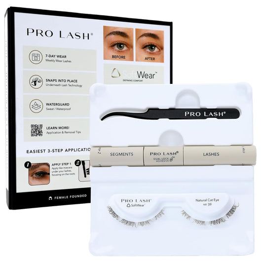 Pro Lash SoftWear Clean Girl Mini Lash Clusters Kit - Natural-Looking, Lightweight Lashes - 7-Day Cluster Eyelash Extensions - False Eyelashes Plus Adhesive and Tweezers - Cat Eye No. 39