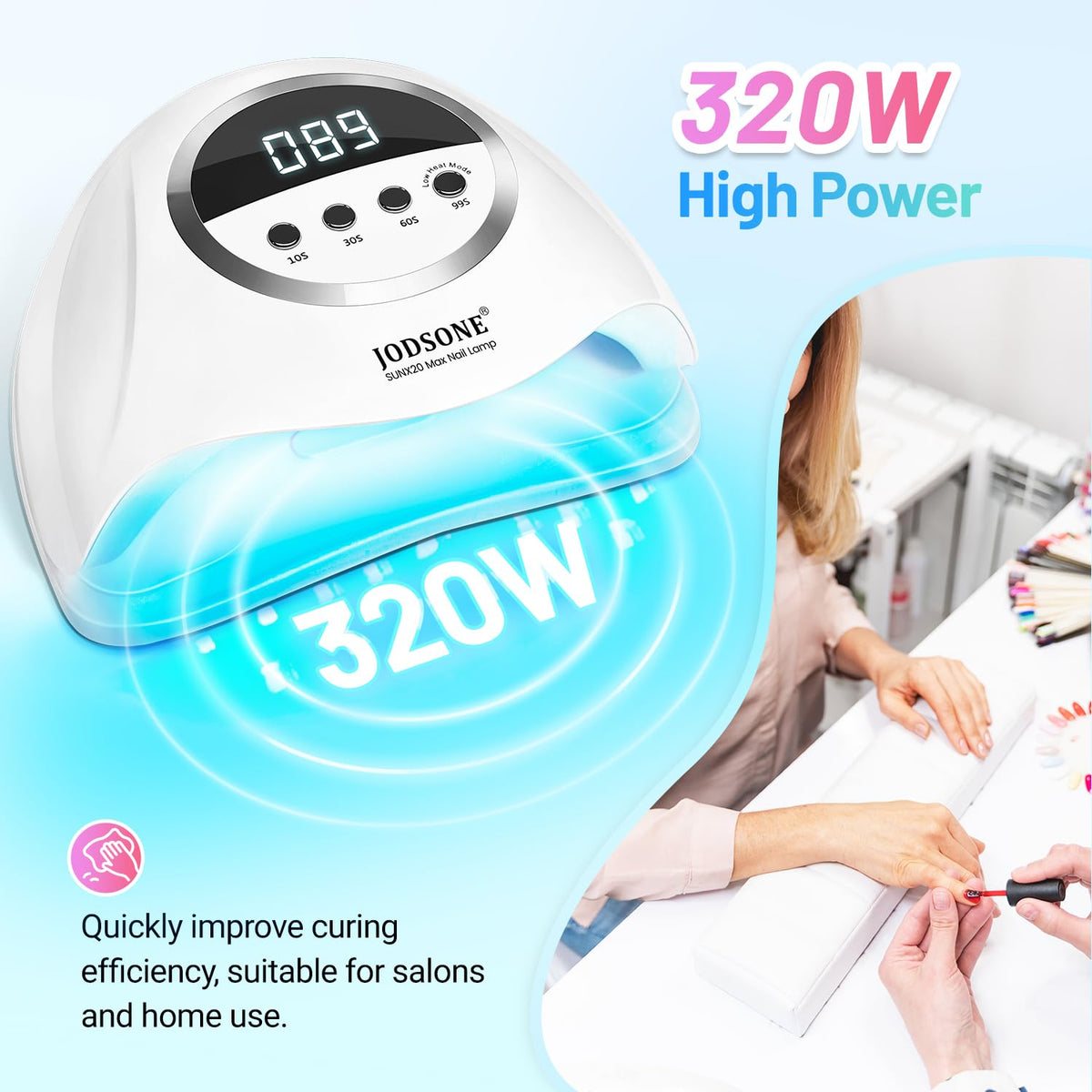 JODSONE U V LED Nail Lamp 320W, Nail Dryer for Gel Polish, Gel Nail Lamp with 72 Light Beads, Led Nail Light for Nails with Automatic Sensor & 4 Timers