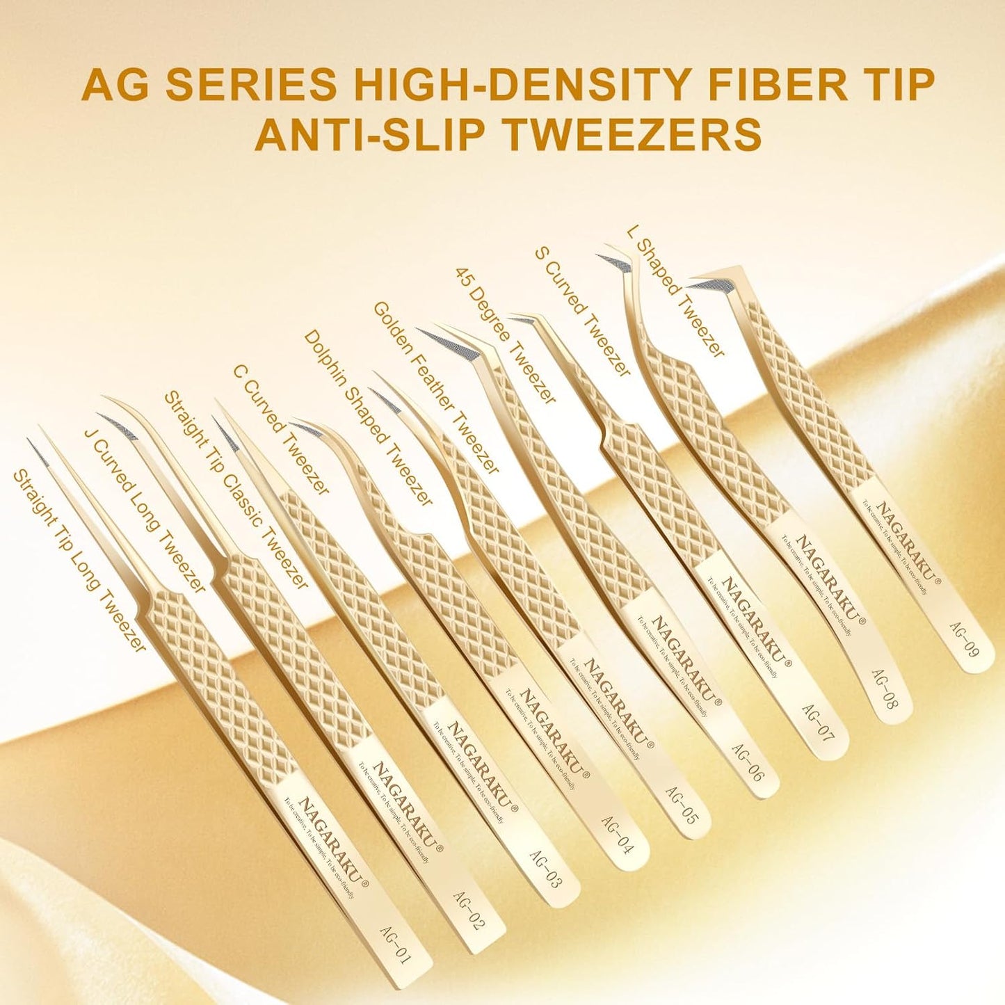 NAGARAKU Precision Fiber Tip Tweezer for Eyelash Extensions Diamond Handle 5cm Slim Tweezers Tip Anti-Static Anti-Slip Stainless Steel Pointed Separate Eyelashes Straight Tweezers with Box(AG-01)
