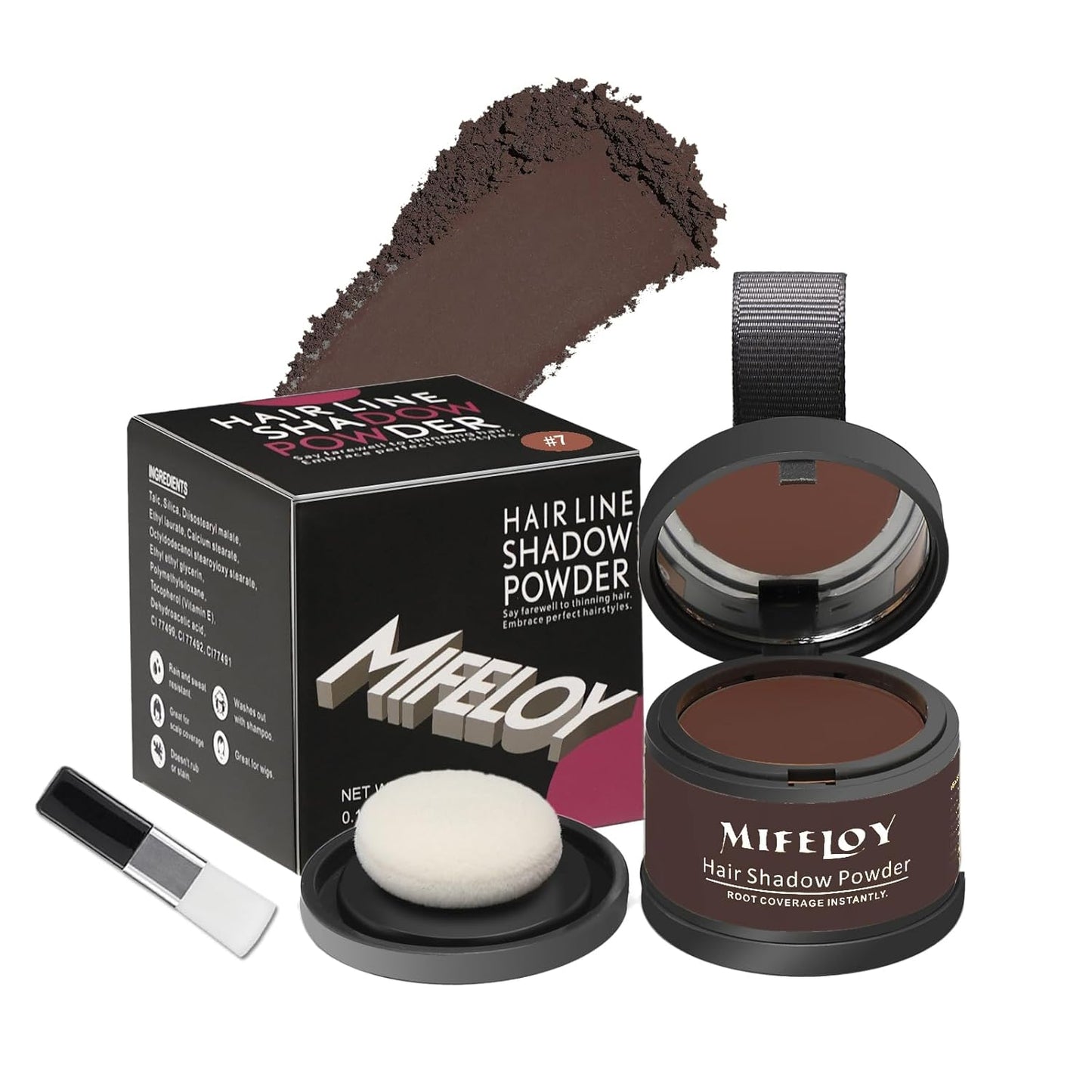Root Touch Up Powder, Instantly Gray Hair Cover Up, Women Color Root Coverage Shadow Powder for Thinning Grey Hairline, Men Roots Concealer for Hair Loss Beard Line Eyebrow, Red Brown