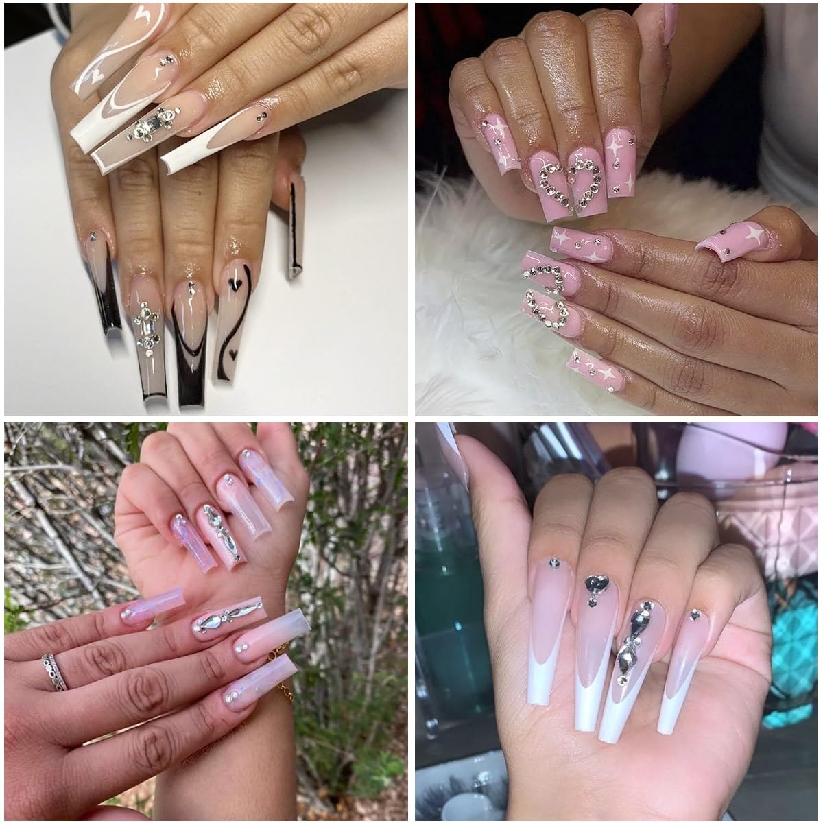 4 Boxes Silver Clear Nail Rhinestones and Glitters 24 Shapes K9 Glass Crystal White Gems Flatback Round Stones Diamonds Crystals Nail Art Charms for Nails Face Eyes Makeup DIY Crafts Tumblers