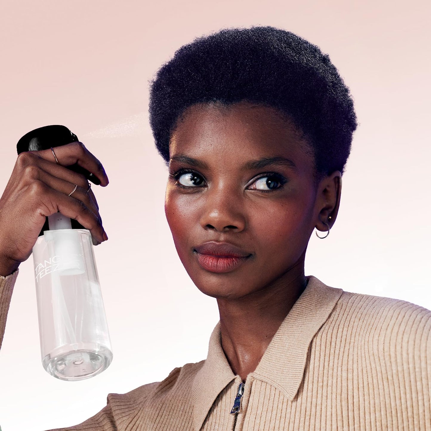 TANGLE TEEZER Fine Mist Spray Bottle, Continuous Mist for Detangling and Hairstyling, 10.1 oz, Black