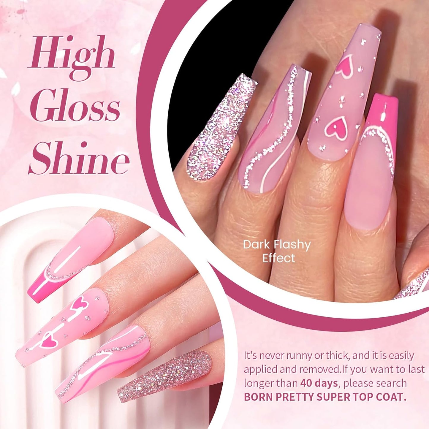 BORN PRETTY Reflective Glitter Gel Nail Polish Pink Holographic Colorful Glitter Spring Summer Gel Polish Sparkly Shiny Disco DJ LED Gel Nail Polish Nail Varnish 6PCS