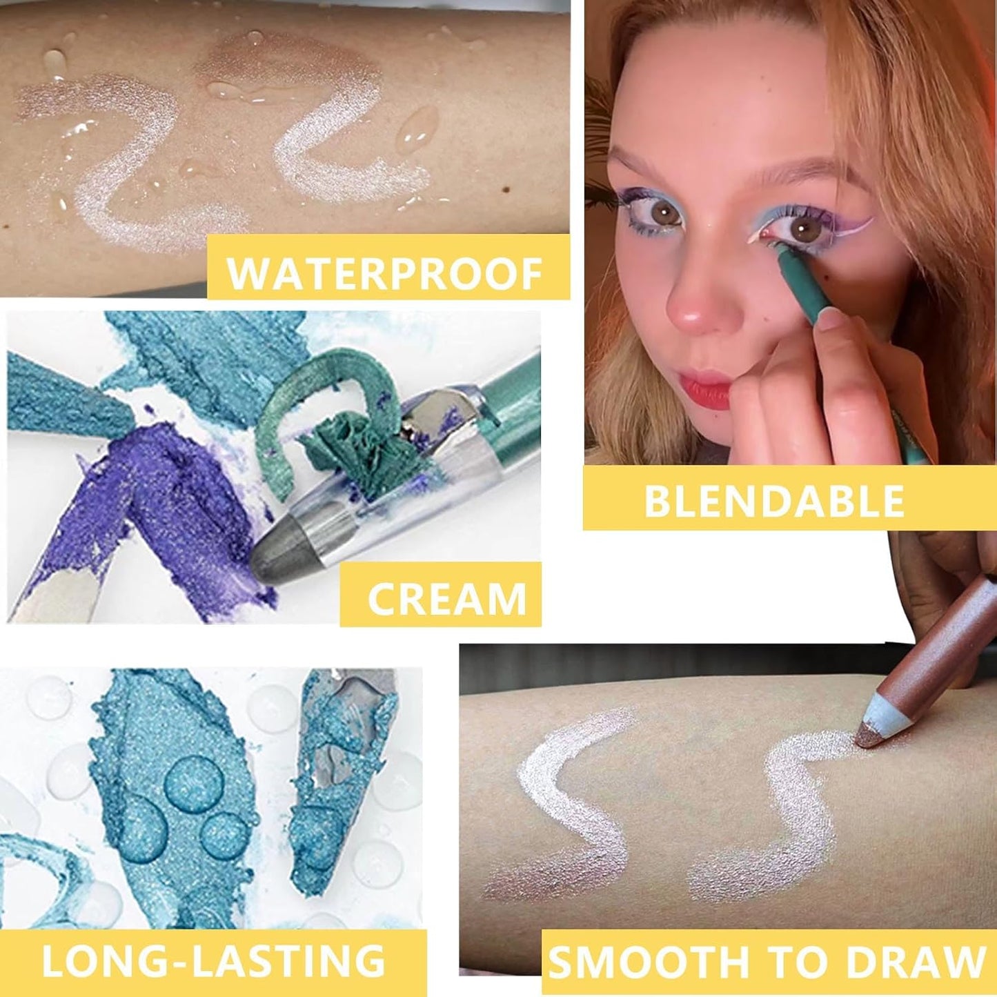 Light Blue Eyeshadow Stick, Blendable Creamy eyeshadow Eye Brightener Stick, Waterproof Eyeshadow Pencil Long Lasting Crayon, Smooth Eye Shadow Highlighter Eye Liner Makeup.#4 light blue shimmer