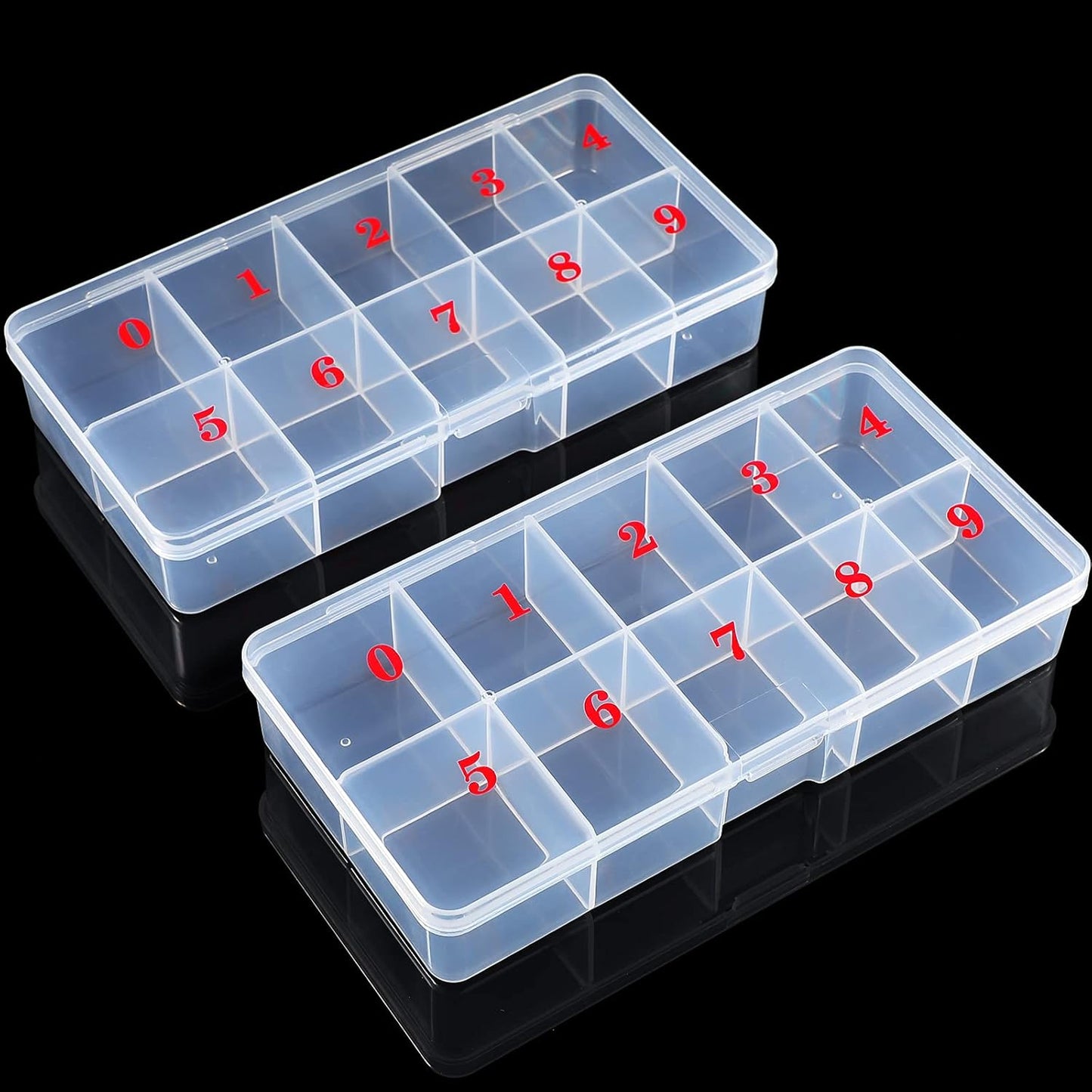 2 Pieces Nail Tip Box Empty False Nail Tips Organizer Box with 10 Number Spaces Storage Case Container Nails Plastic Grid Boxes for Fingernail Crystal Jewelry Accessories(White)
