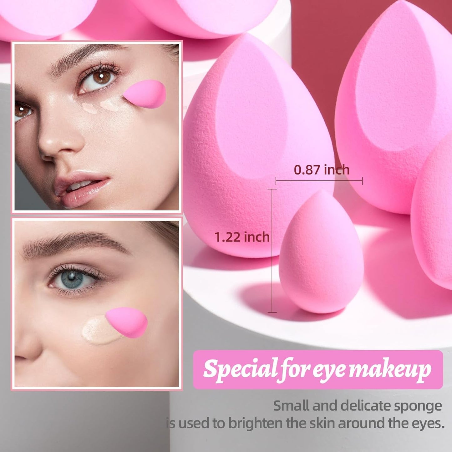 Makeup Sponge Set BS-MALL Blender Sponges 7 Pcs for Liquid, Cream, and Powder, Multi-colored with 1 Mini Makeup Sponge Pink (A-HotPink)