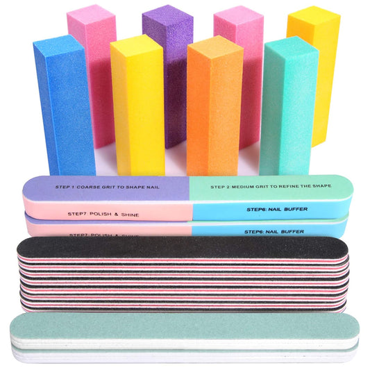 FANDAMEI Nail Files and Buffers, 20PCS Nail File Kit. Rectangular Nail Buffer Block & 100/180 Grit 7 Way Nail File & Polishing Buffer. Nail Prep Kit. Professional Manicure Nail Tools