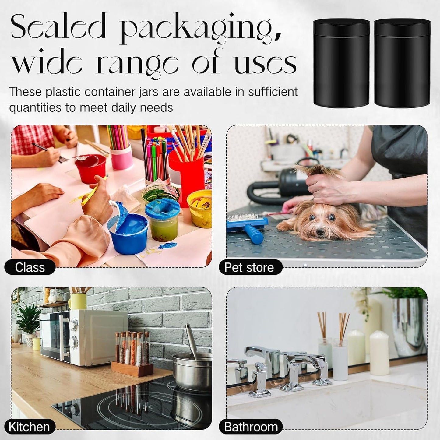 SATINIOR 24 Pieces Empty Clear Plastic Jars with Lids Round Storage Containers Wide Mouth for Beauty Product Cosmetic Cream Lotion Liquid Butter Craft and Food(Black,16 oz)