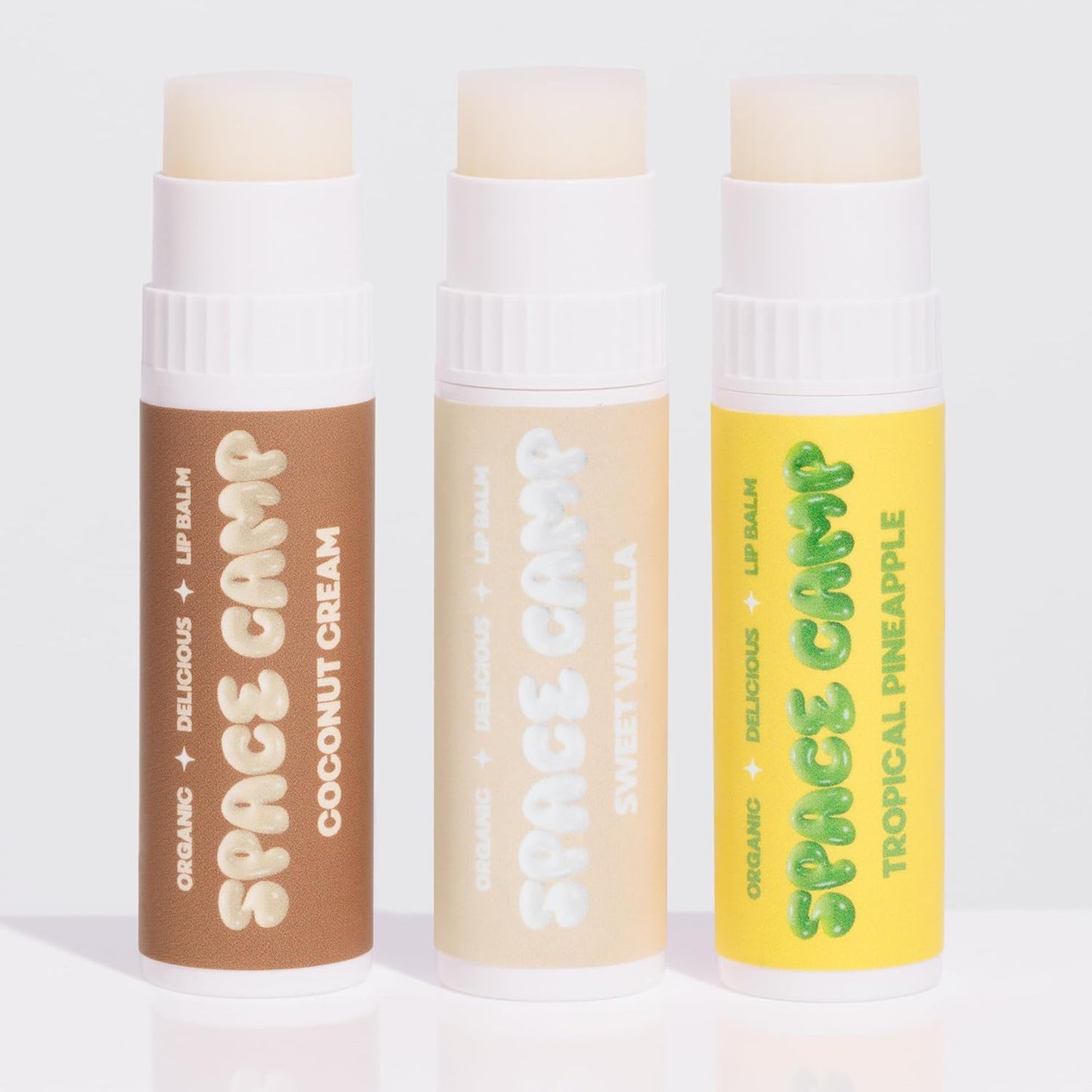 Space Camp Wellness Jumbo Lip Balm - Pool Club Pack Variety Flavored Balm (Tropical Pineapple, Sweet Vanilla, and Coconut Cream) - 3 Pack