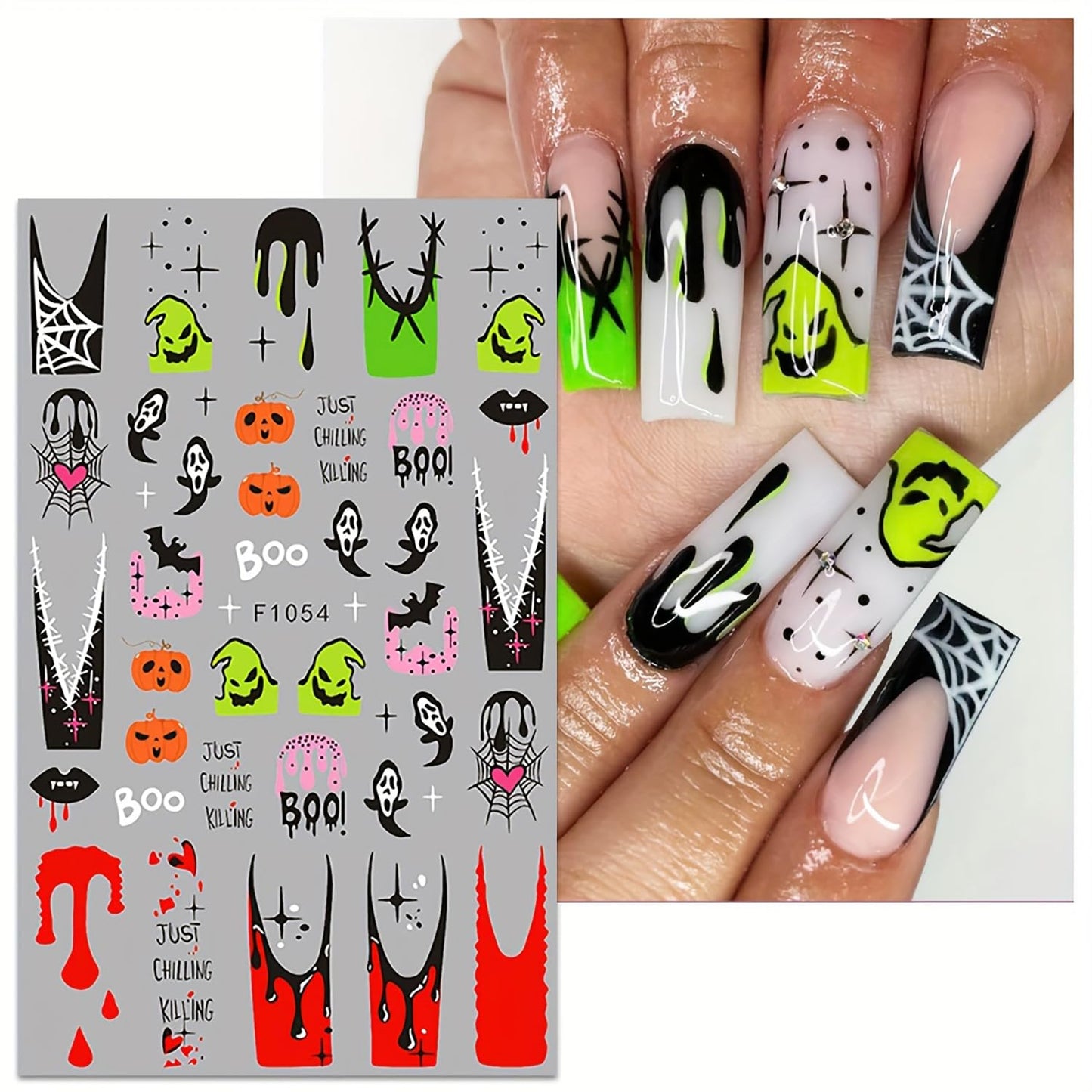 5 Sheets Halloween Nail Art Stickers 3D Self-Adhesive DIY Nail Decal with Cute Ghost Pumpkins Skull Spider Web Design Nail Art Stickers Decal for Women Girls Halloween Nails Decoration Accessories