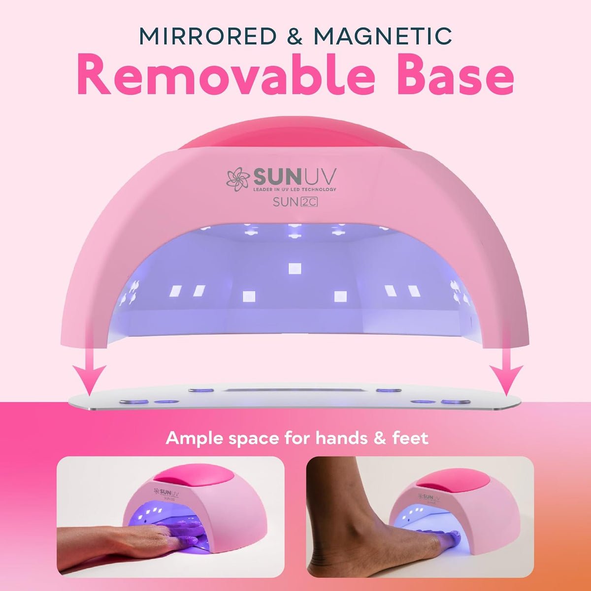 SUNUV UV LED Nail Lamp with 4 Timer Settings, 33 LEDs Nail Dryer Compatible with All Gel Polish, Auto Sensor Removable Base SUN2C Pink