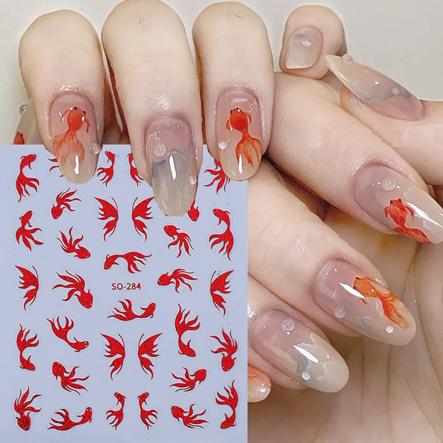 6 Sheets Ocean Animals Nail Art Stickers 3D Self -Adhesive Starfish Jellyfish Nail Decals Holographic Cute Koi Fish Octopus Nail Stickers Summer Nail Decoration for Women Manicure Supplies