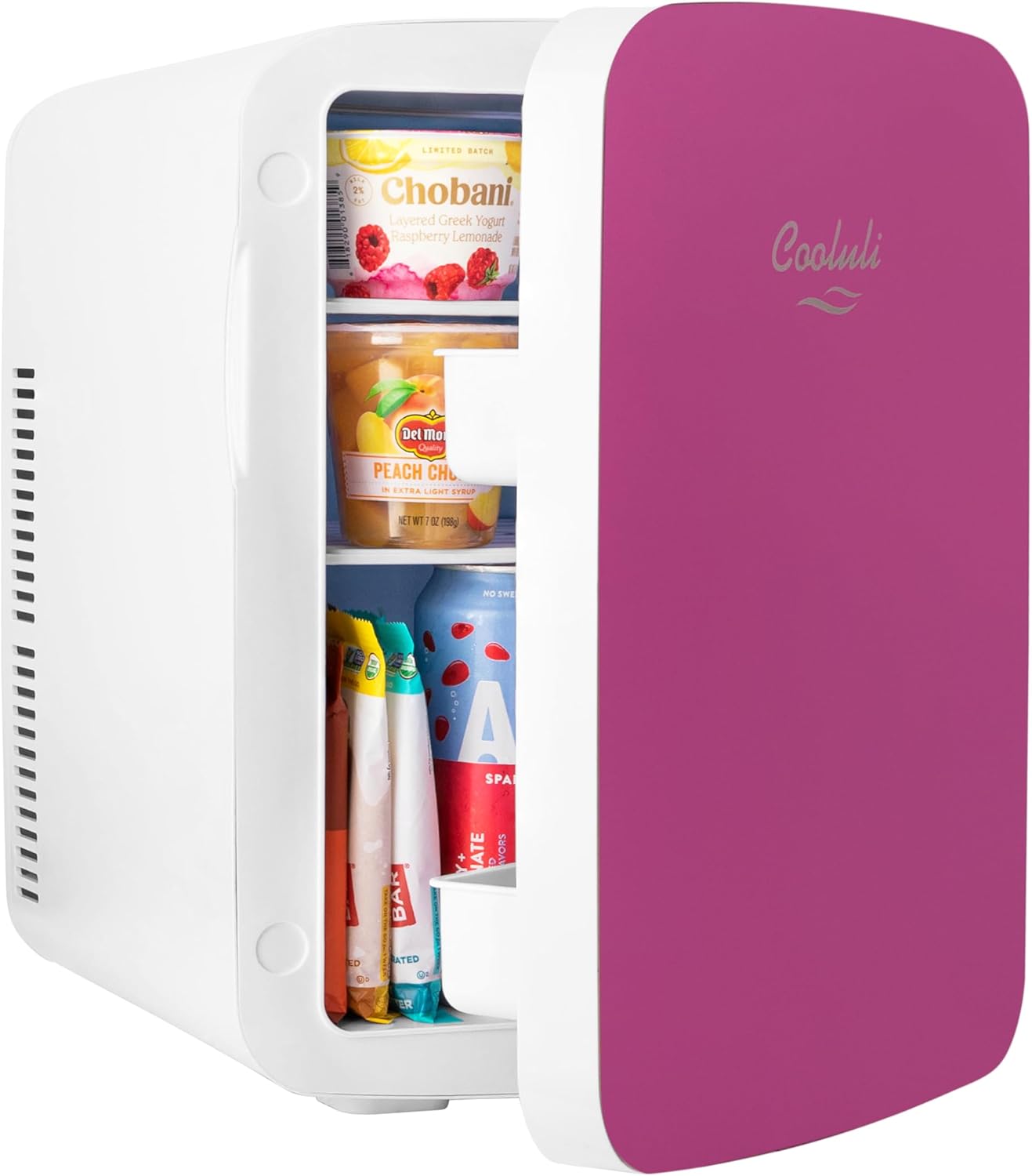 Cooluli 15L Mini Fridge for Bedroom - Car, Office Desk & College Dorm Room - 12v Portable Cooler & Warmer for Food, Drinks, Skincare, Beauty & Makeup - AC/DC Small Refrigerator with Glass Front, Pink