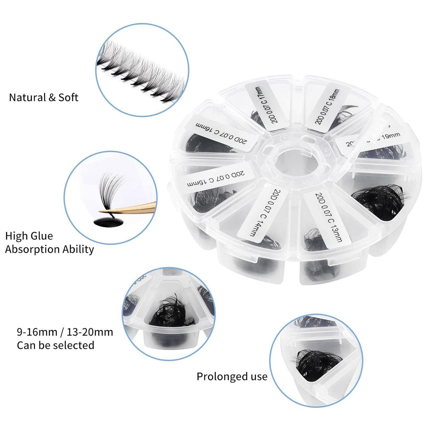 Pre-made Fans for Eyelash Extension 500+20D D Curl Handmade Loose Volume Lashes9-16mm