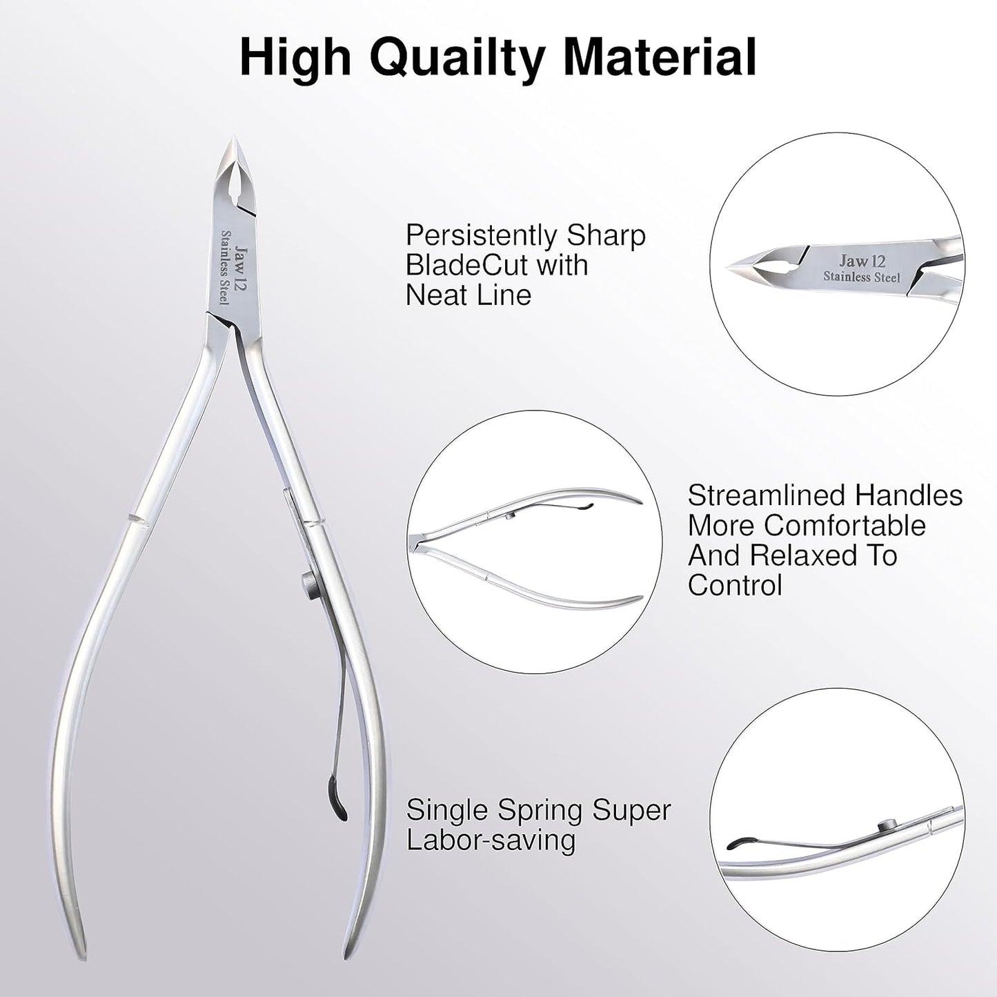 UM Supplies Cuticle Trimmer | Hangnail Remover | Extremely Sharp | Professional Cuticle Nippers | Stainless Steel | Cuticle clippers | Pedicure Manicure Tool I Jaw12 (4mm)