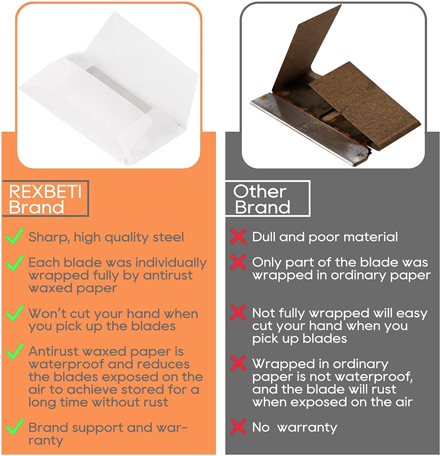 REXBETI 1400PCS Single Edge Razor Blades, Industrial Razor Blades for Scraper, Suitable for Removing Labels, Decals, Stickers and Old Paint