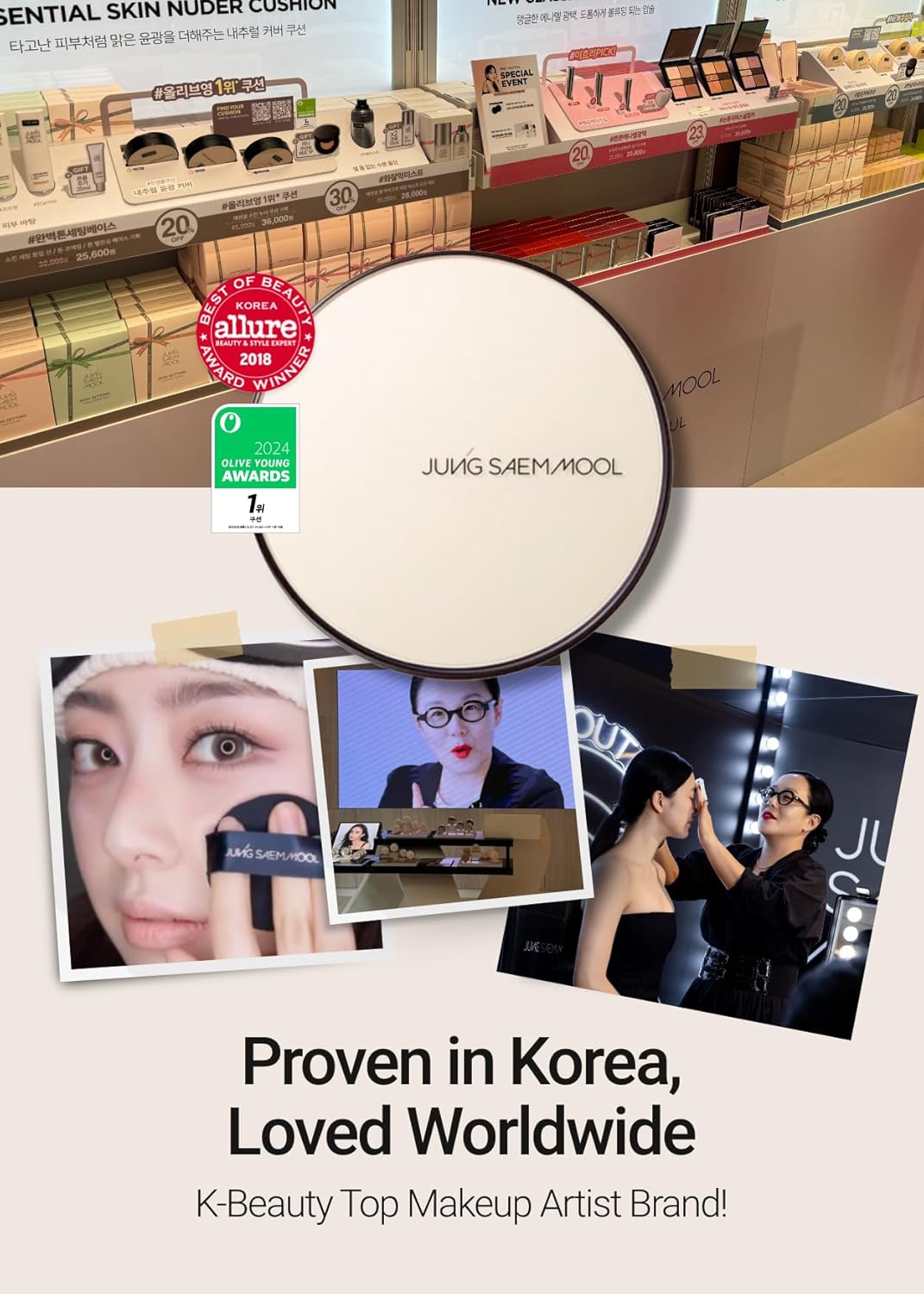 [JUNGSAEMMOOL OFFICIAL] Essential Skin Nuder Cushion (02 Fair Light) | Refill Included | Natural Finish | SPF50 Broad Spectrum | Makeup Artist Brand | Cream Foundation