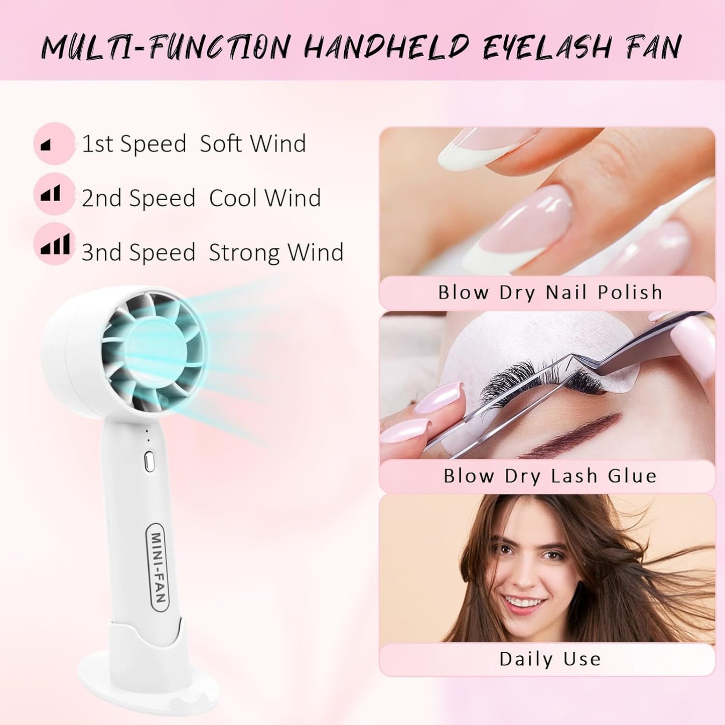 EMEDA Lash Shampoo Kit 2.02 fl oz Lash Cleaning Kit with Rechargeable Fan Dryer/Brush/Rinse Bottle, Oil-free Cleanser Wash for Extensions & Clusters & Natural Lashes, Cleaner for Eyelash Care(White)