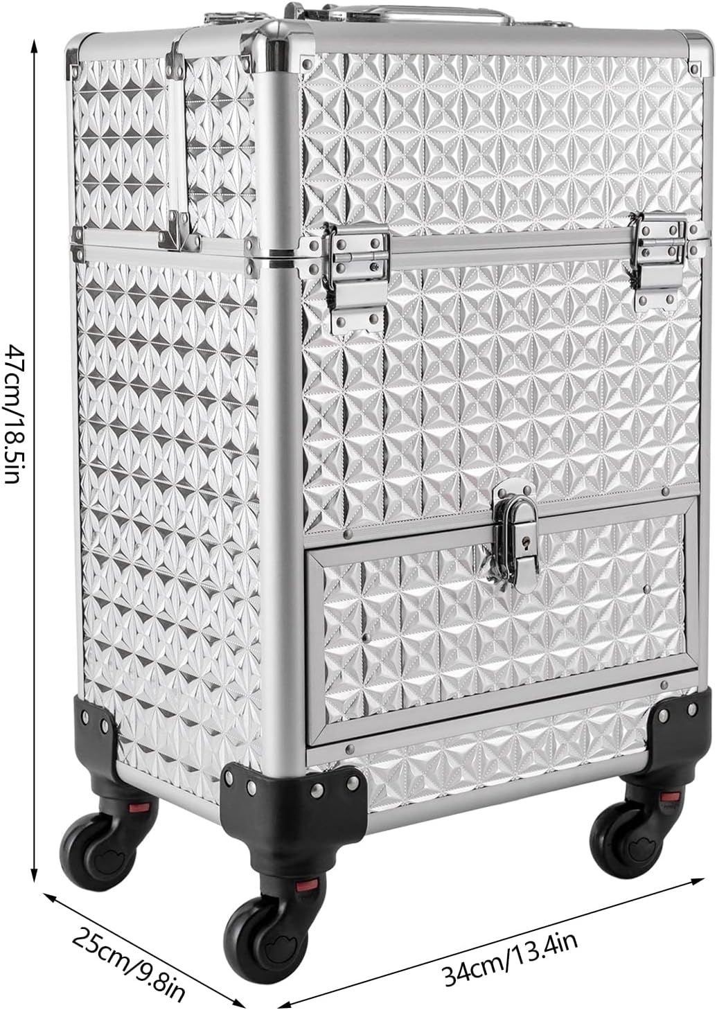 Rolling Makeup Train Case with Wheels Large Capacity Professional Cosmetic Organizer Trolley Case with Expandable Trays