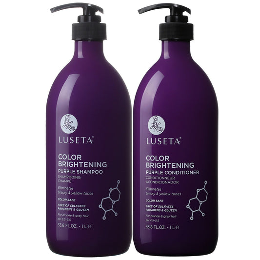 L LUSETA Color Brightening Purple Shampoo and Conditioner Set for Blonde and Gray Hair, Infused with Cocos Nucifera Oil to Help Nourish, Moisturize and Condition Hair, 2x33.8oz