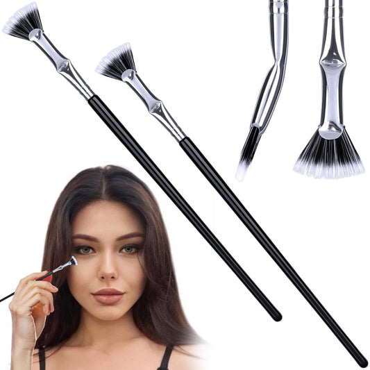 2 Pcs Folding Angle Scalloped Lash Brush, Eyelash Comb Separator, Multifunctional Mascara Fan Brush, Soft Bristles Makeup Tool for Upper Lower Eye Lash (Black)