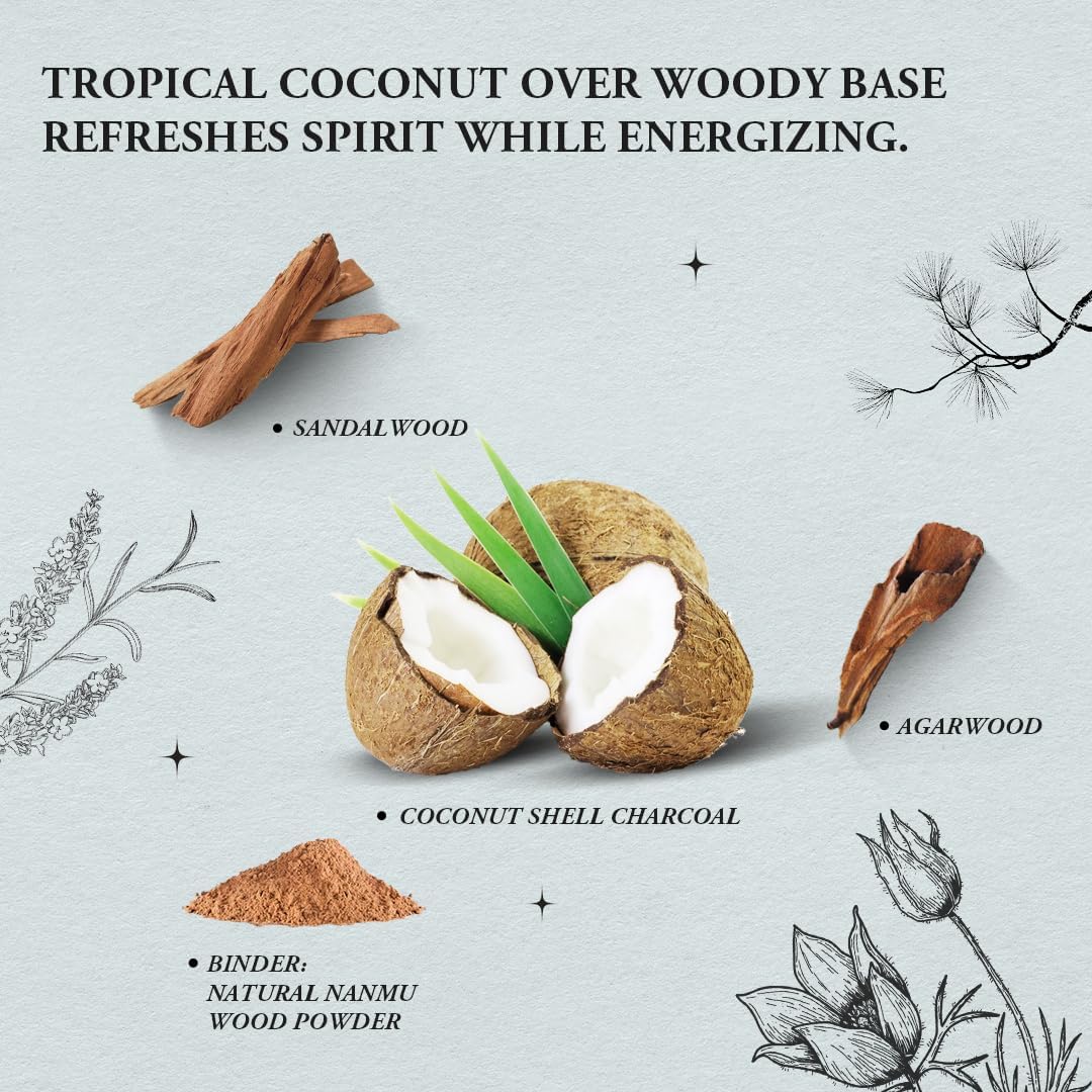 Refresh & Relax - Innergy Coconut Incense Sticks, Natural Tropical Summer Vacation Incense