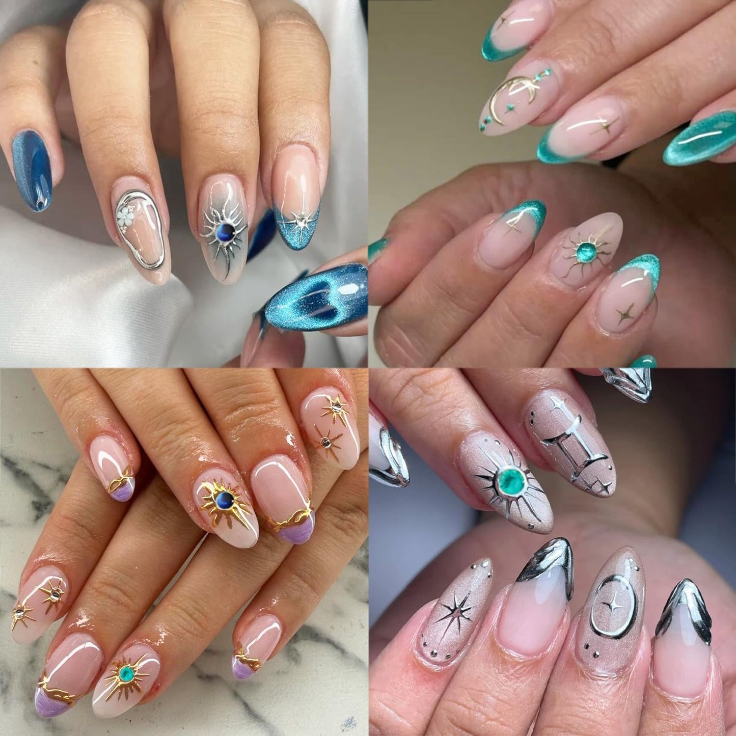 2 Sheets Celestial Nail Stickers for Nail Art Embossed Star Moon Sun Nail Art Stickers 5D Self-Adhesive Gold Silver Bohemian Style Nail Decals Moon Meteor Design Decals for Women Nail Supplies