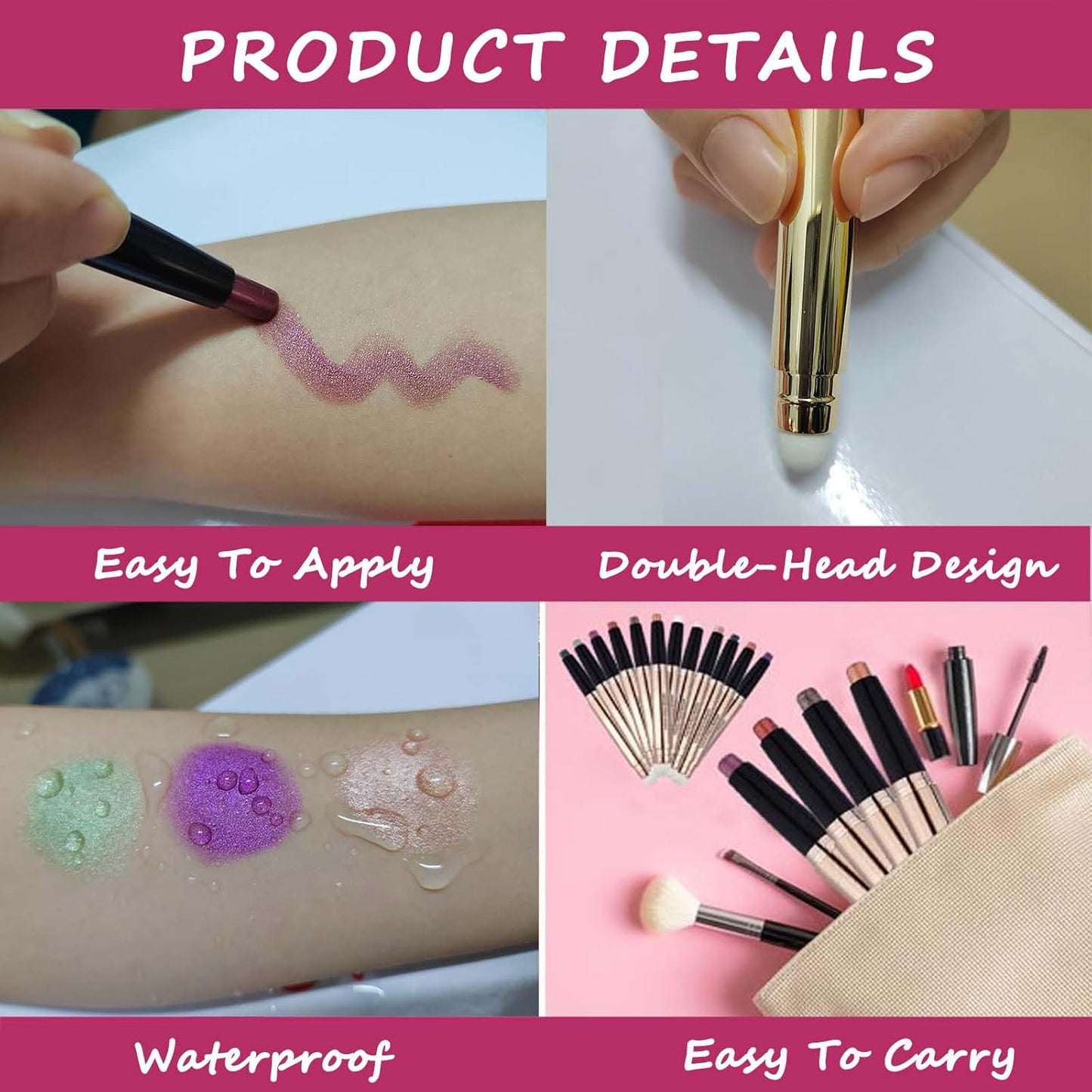 May Foltran Sand Shimmer #02 Cream Eyeshadow Pencil, Nude Pink Sparkle, Hypoallergenic Waterproof Long Lasting Eye Shadow Stick, Multi-Dimensional High Pigment Eye Highlighter Pen