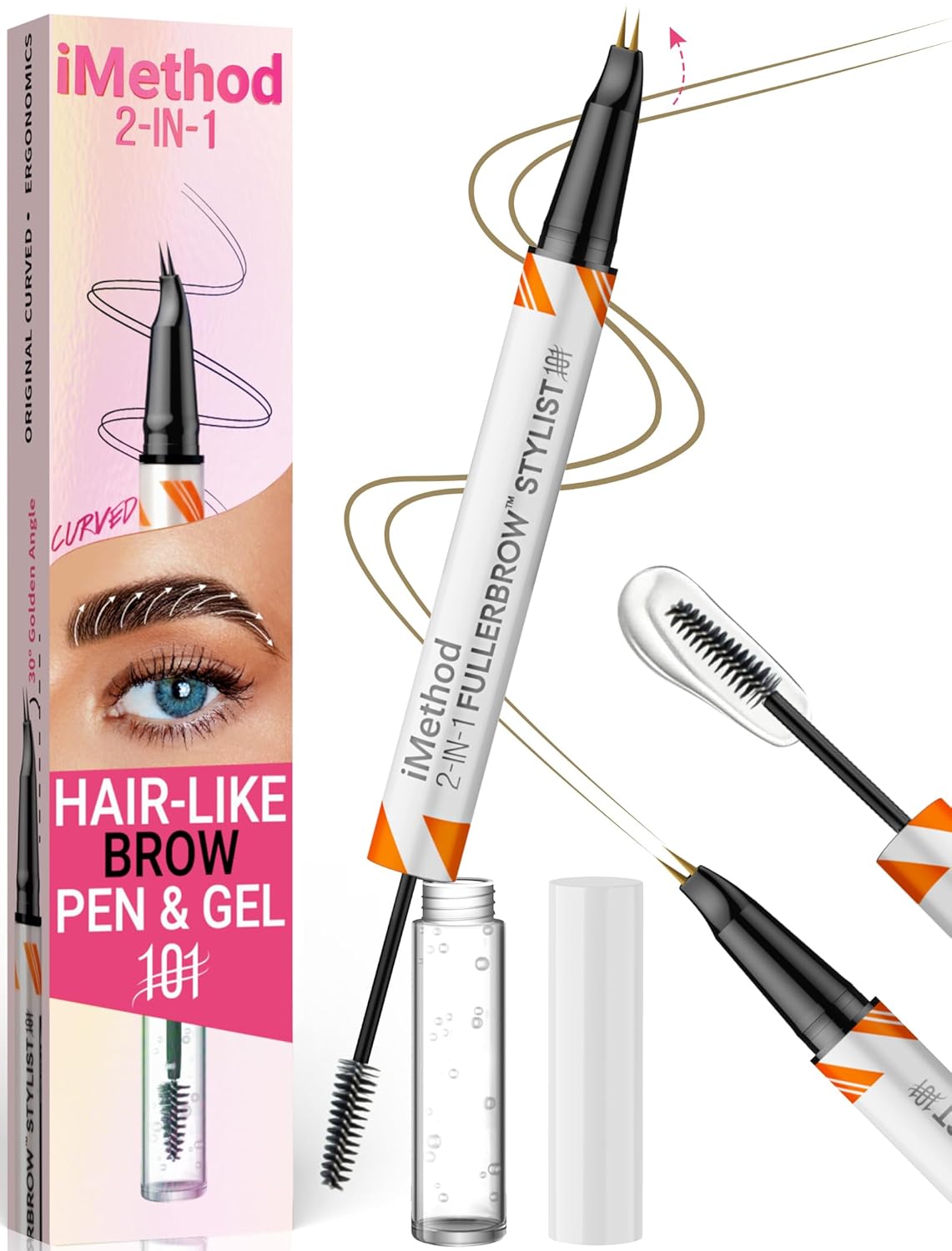 iMethod Curved Eyebrow Pen and Brow Gel Clear - Eyebrow Pencils for Women with Natural Hair Like Strokes, Eyebrow Makeup for All-Day Defined, Waterproof, Smudge-proof, Light Brown